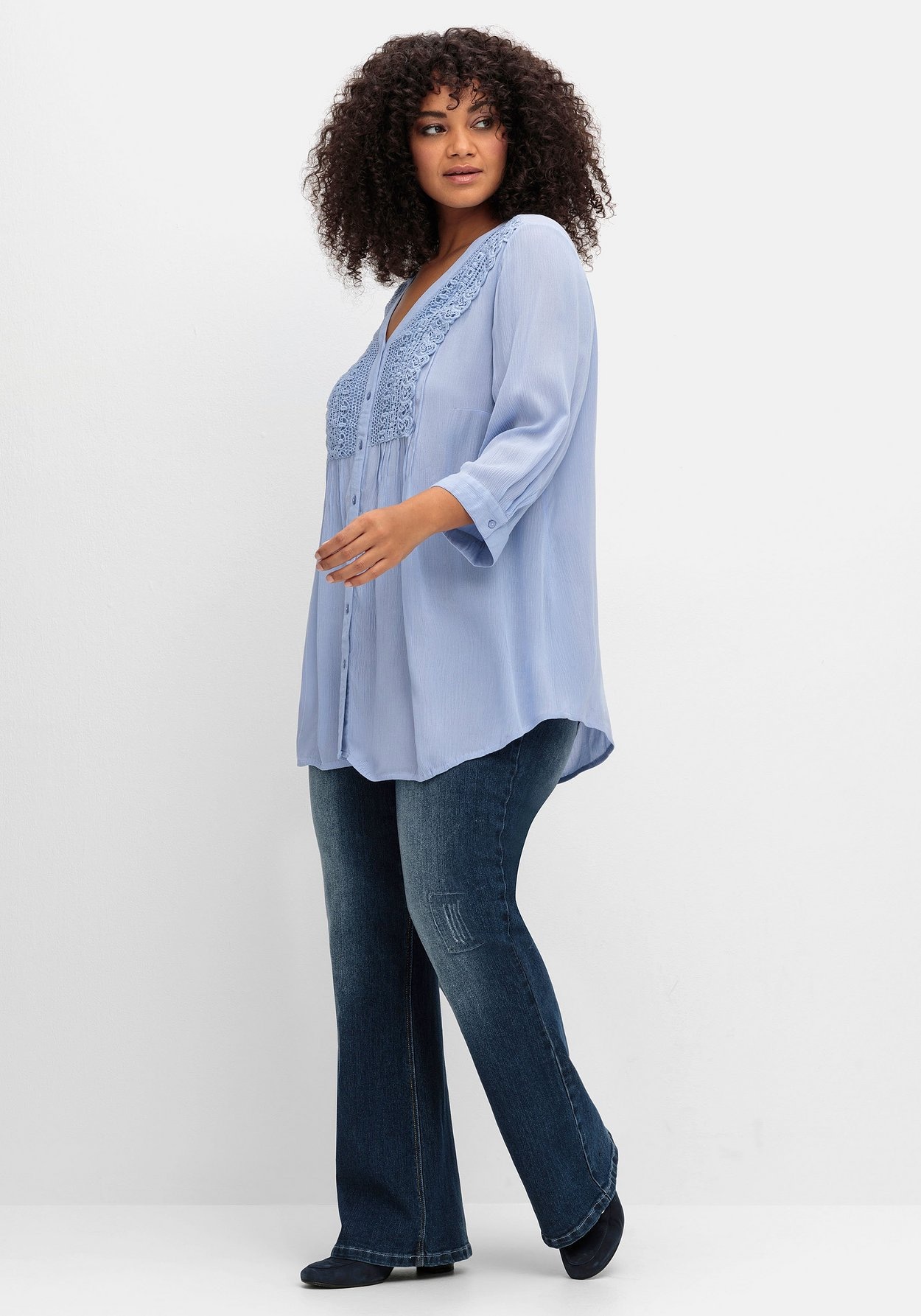 Sheego Longbluse »Bluse mit Häkelspitze und Biesen«