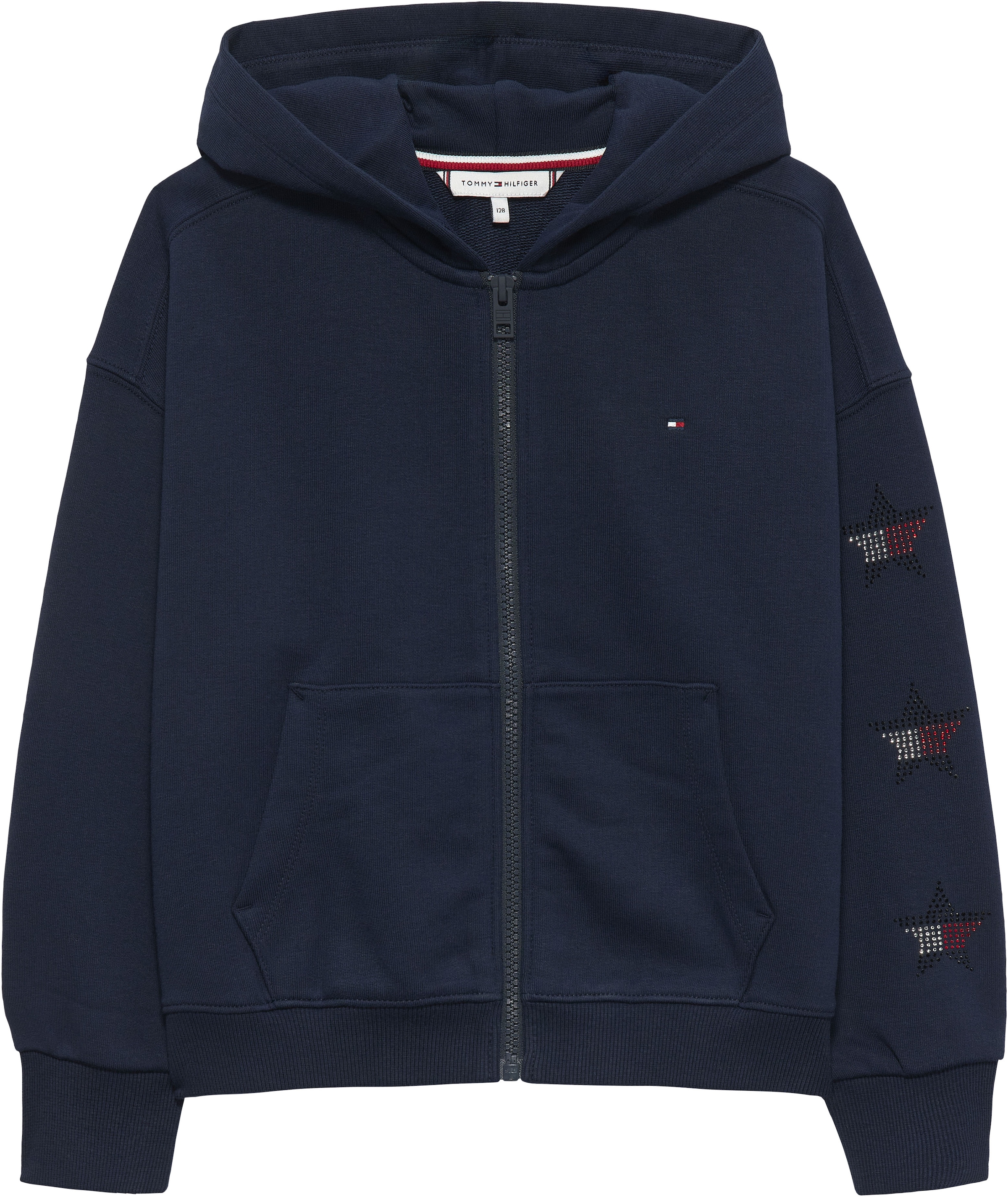 Tommy Hilfiger Sweatjacke »STAR ZIP THROUGH HOODIE« Kinder bis 16 Jahre, mit Flag-Sternen aus Strass-Steinen