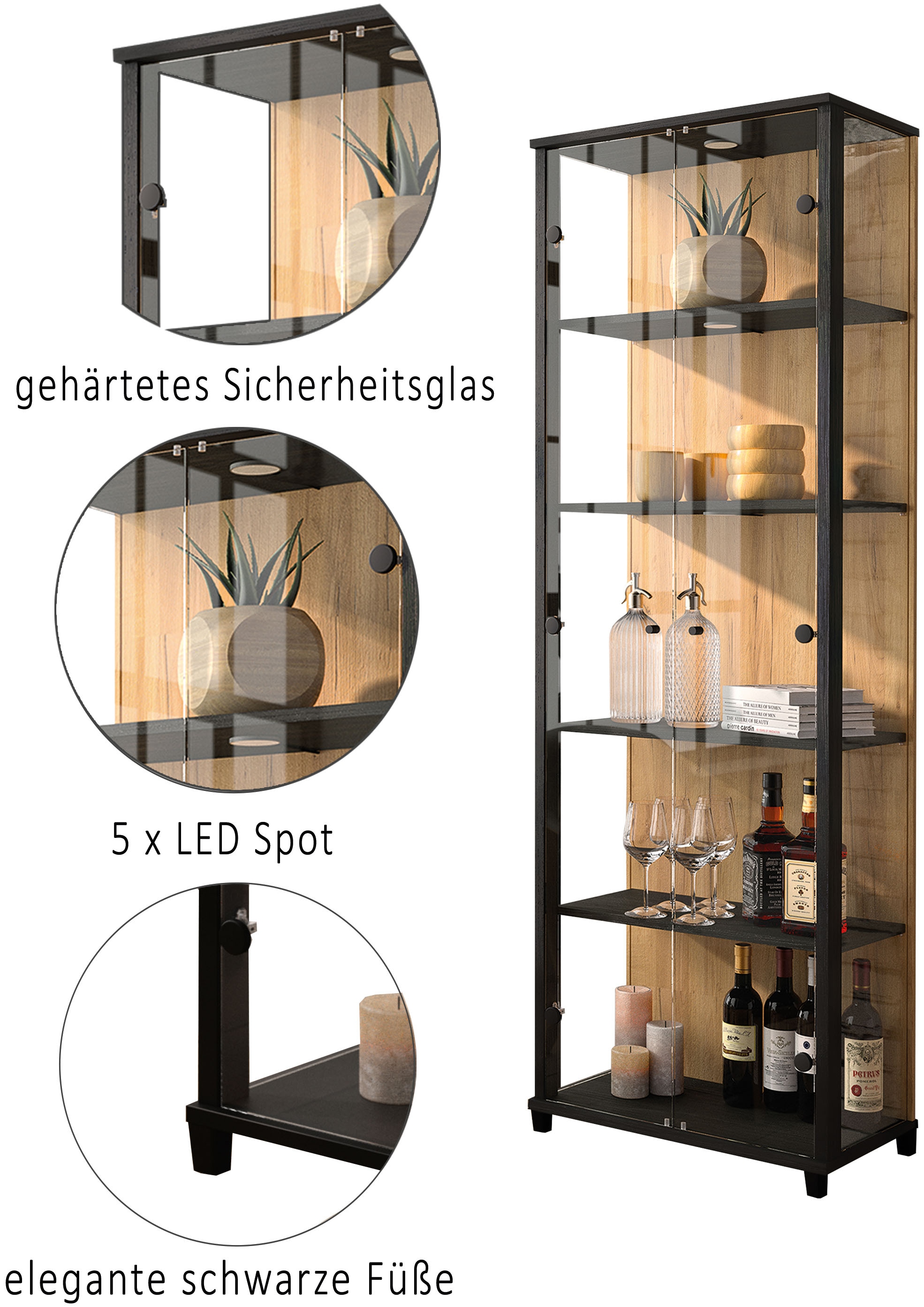 fif möbel Vitrine »OPTIMA« Standvitrine, Vitrinenschrank, Glasvitrine, Sammlervitrine