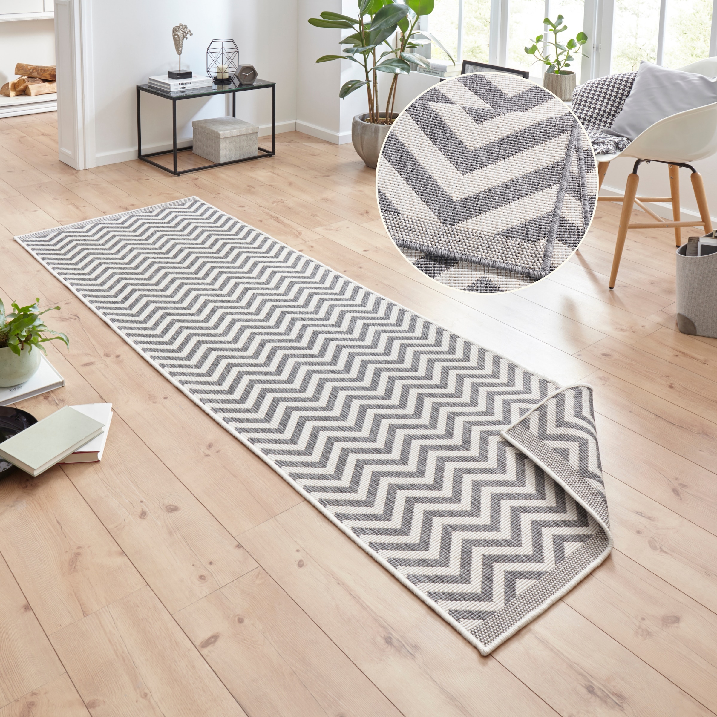 THE RUGS Palma Indoor Outdoor Reversible Rug Durable Soft for Living Room in Grey | Size: 80cm x 250cm