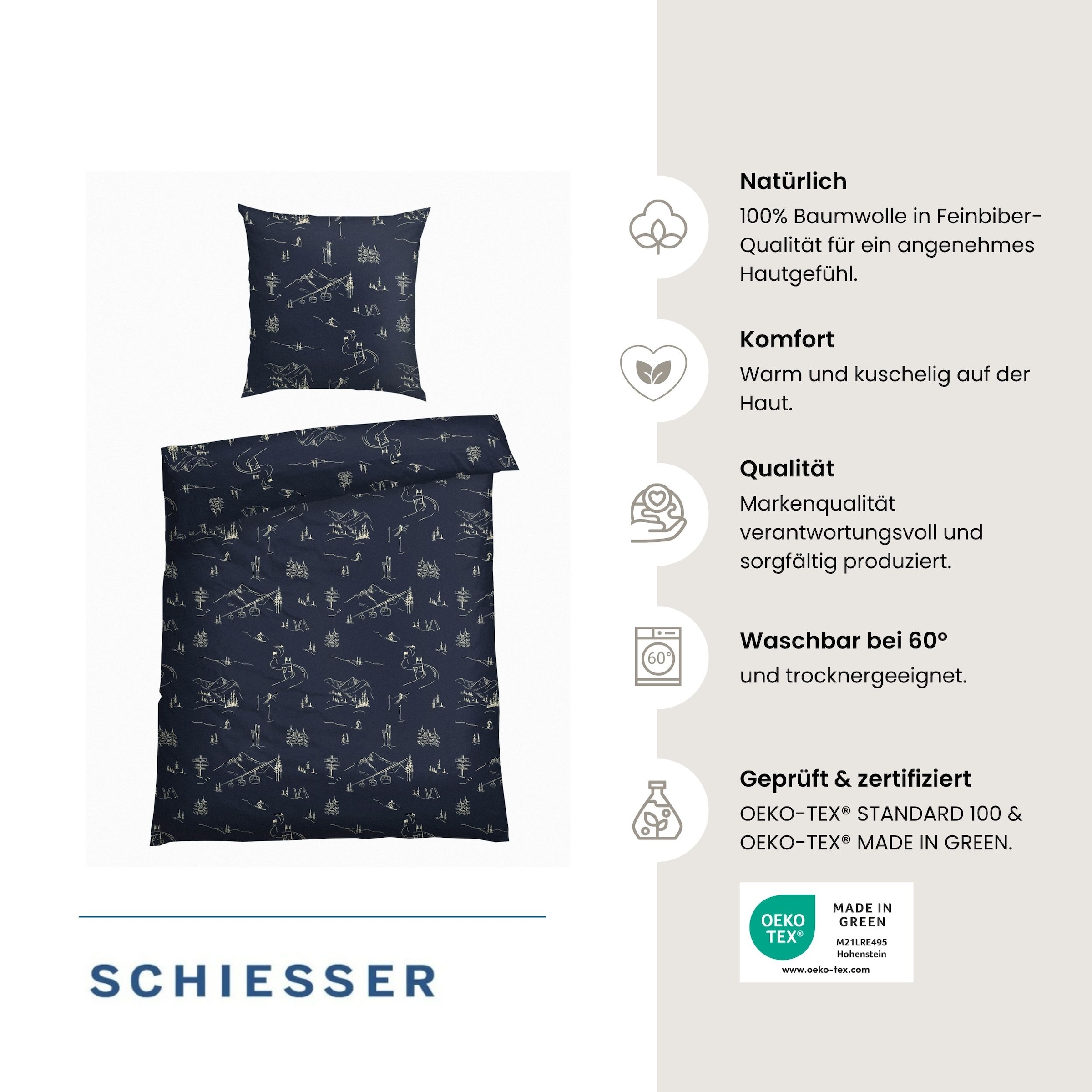 Schiesser Bettwäsche »Skiing aus weicher Baumwolle mit Winterprint« 2 OEKO-TEX® MADE IN GREEN