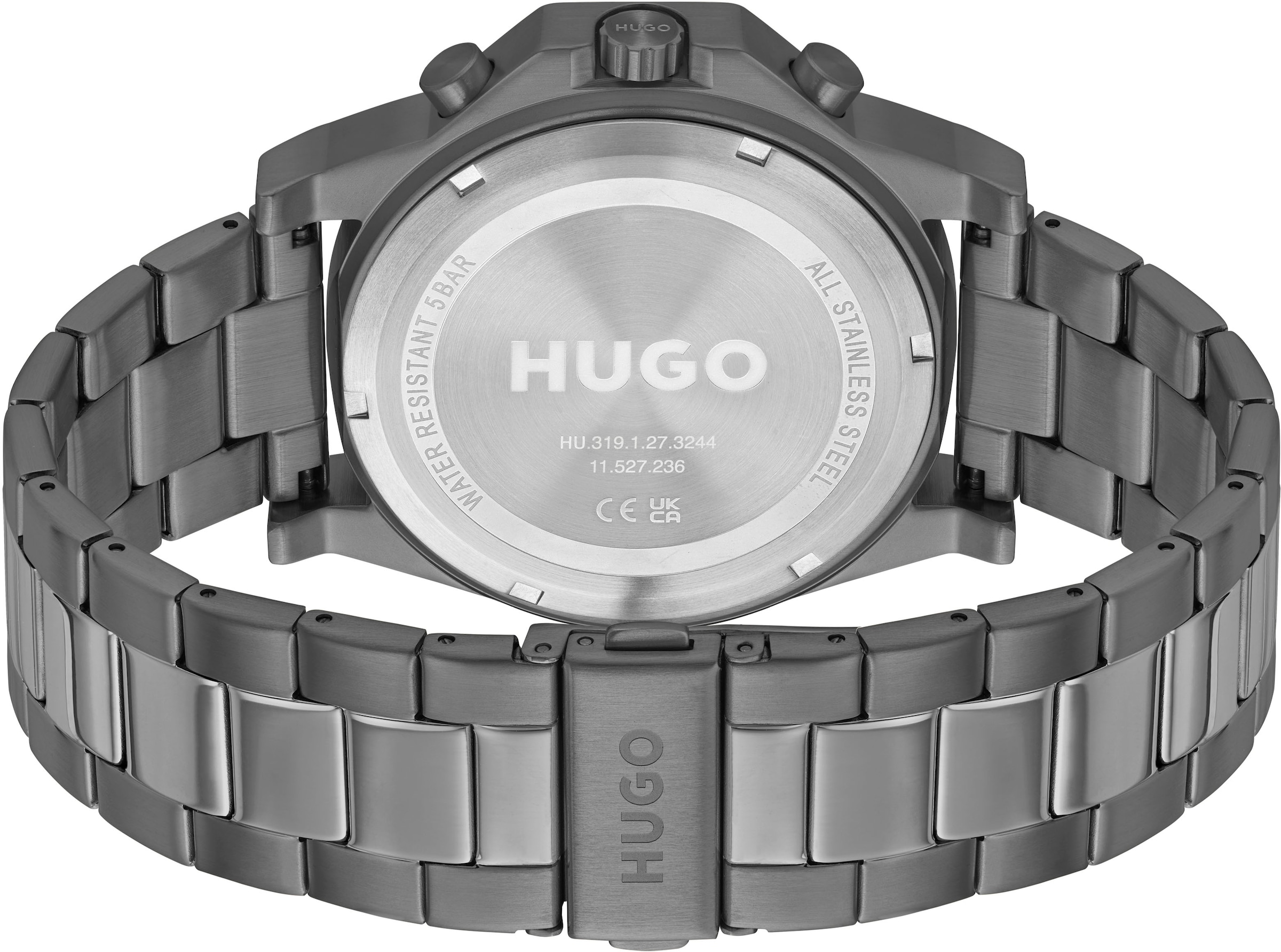 HUGO Multifunktionsuhr »#BRAVE«, Quarzuhr, Armbanduhr, Herrenuhr, Datum, Edelstahlarmband