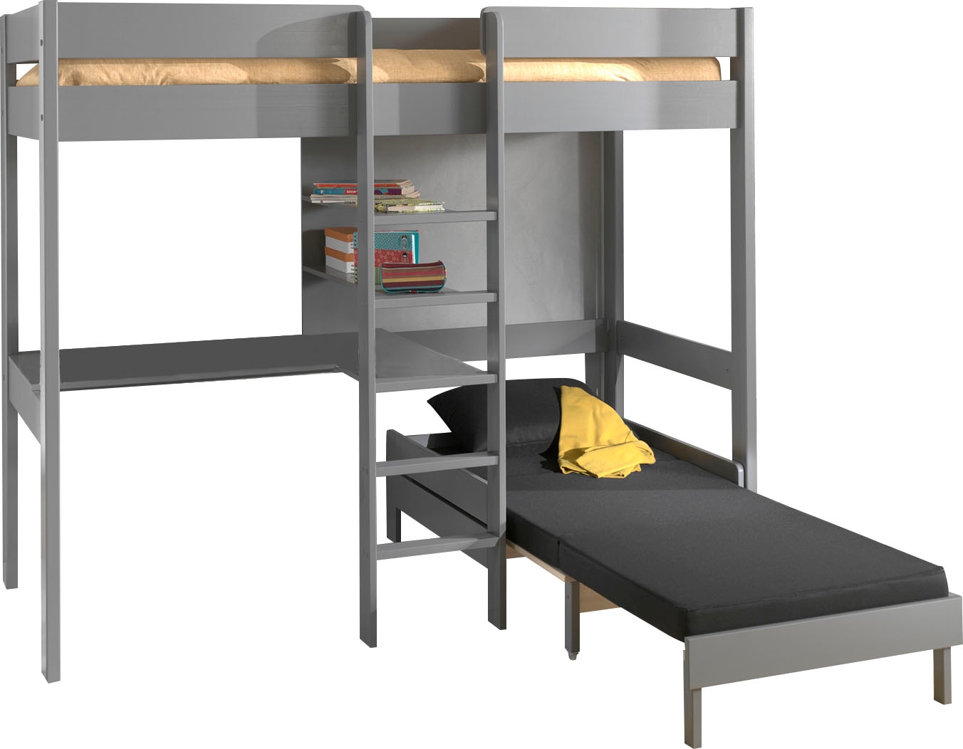 Vipack Hochbett »Pino«, (Made in Europe), mit Sessel, Schreibplatte und Regal