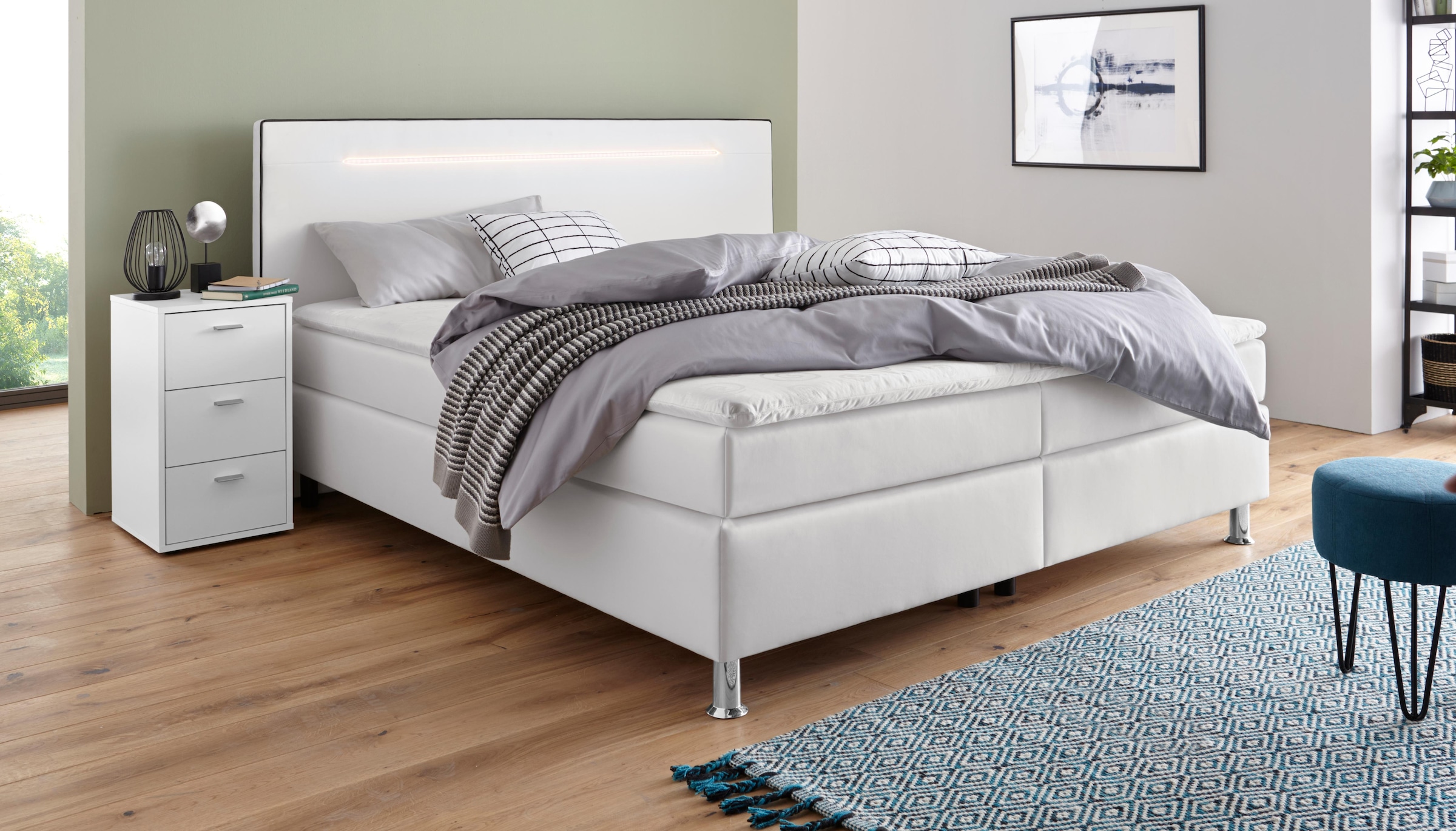 COLLECTION AB Boxspringbett »London, inklusive Topper und Kissen, mit LED-Beleuchtung«, Boxspringbett erhältlich in 90cmx200cm, 140cmx200cm & 180cmx200cm