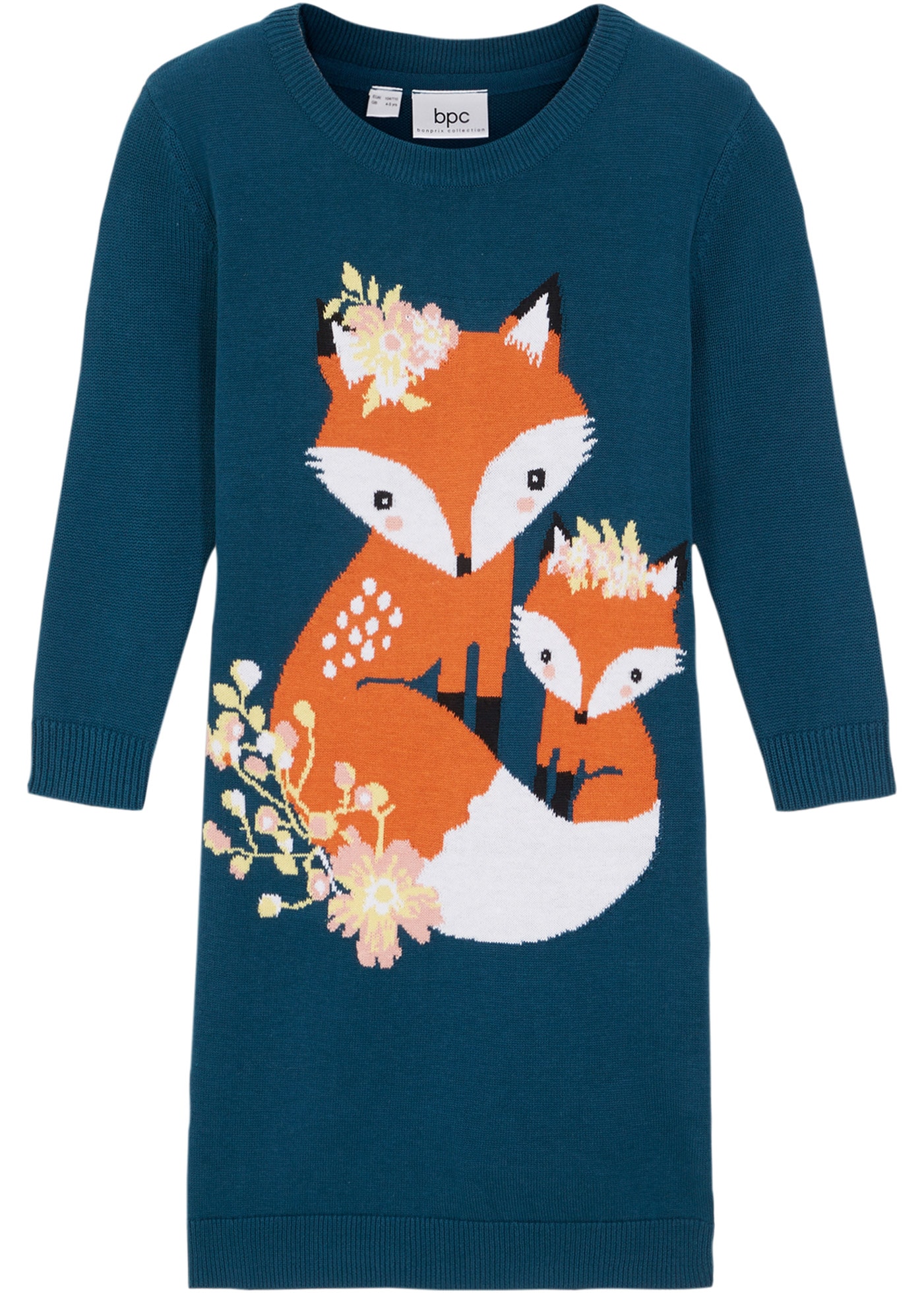 bonprix Strickkleid aus Baumwolle und Polyacryl, schmale Passform, mit Print