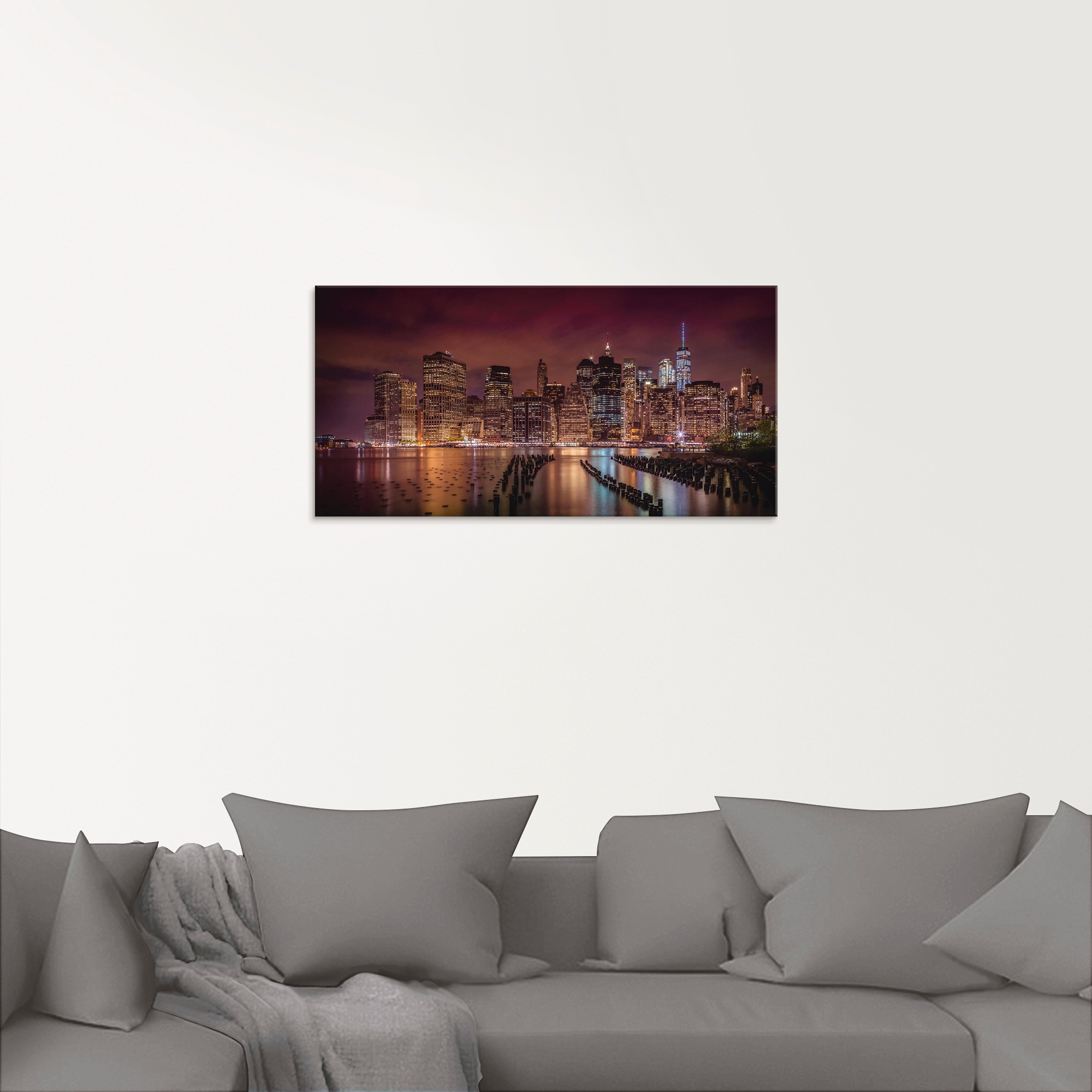 Artland Glasbild »New York City Impression bei Nacht I«, Amerika, (1 St.), in verschiedenen Größen