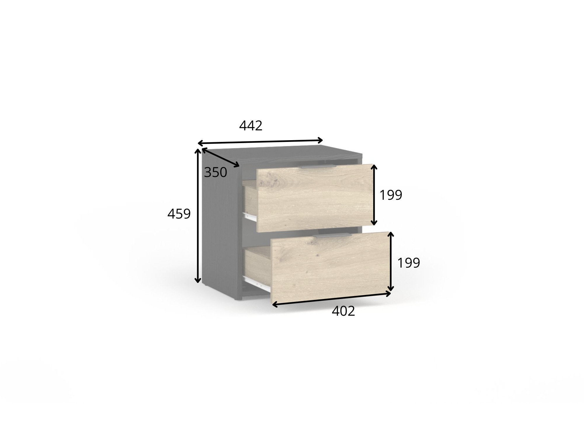 Home affaire Nachttisch »PERY Nachtkommode mit 2 Schubladen, Set 2 Stücke« Set,  Set, 2 St., zwei Stücke, Nachtschränke, Maße B/T/H: 44,2/35/45,9 cm