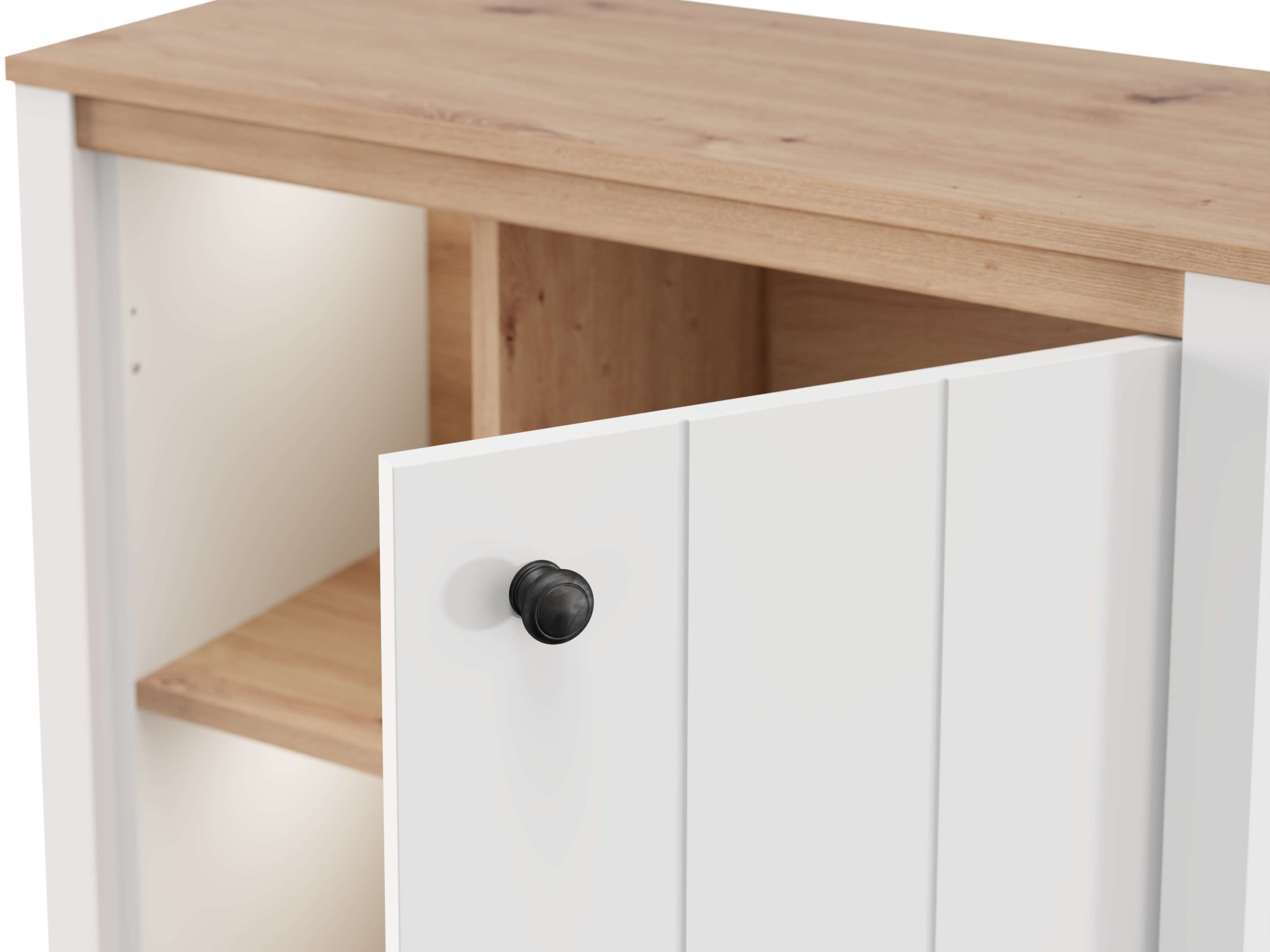 Home affaire Highboard »BEDFORD, Hochkommode, Vitrine im Landhausstil« MDF-Profil 2D ummantelt, 1 Tür & 6 Fächer mit einem Metallgriff