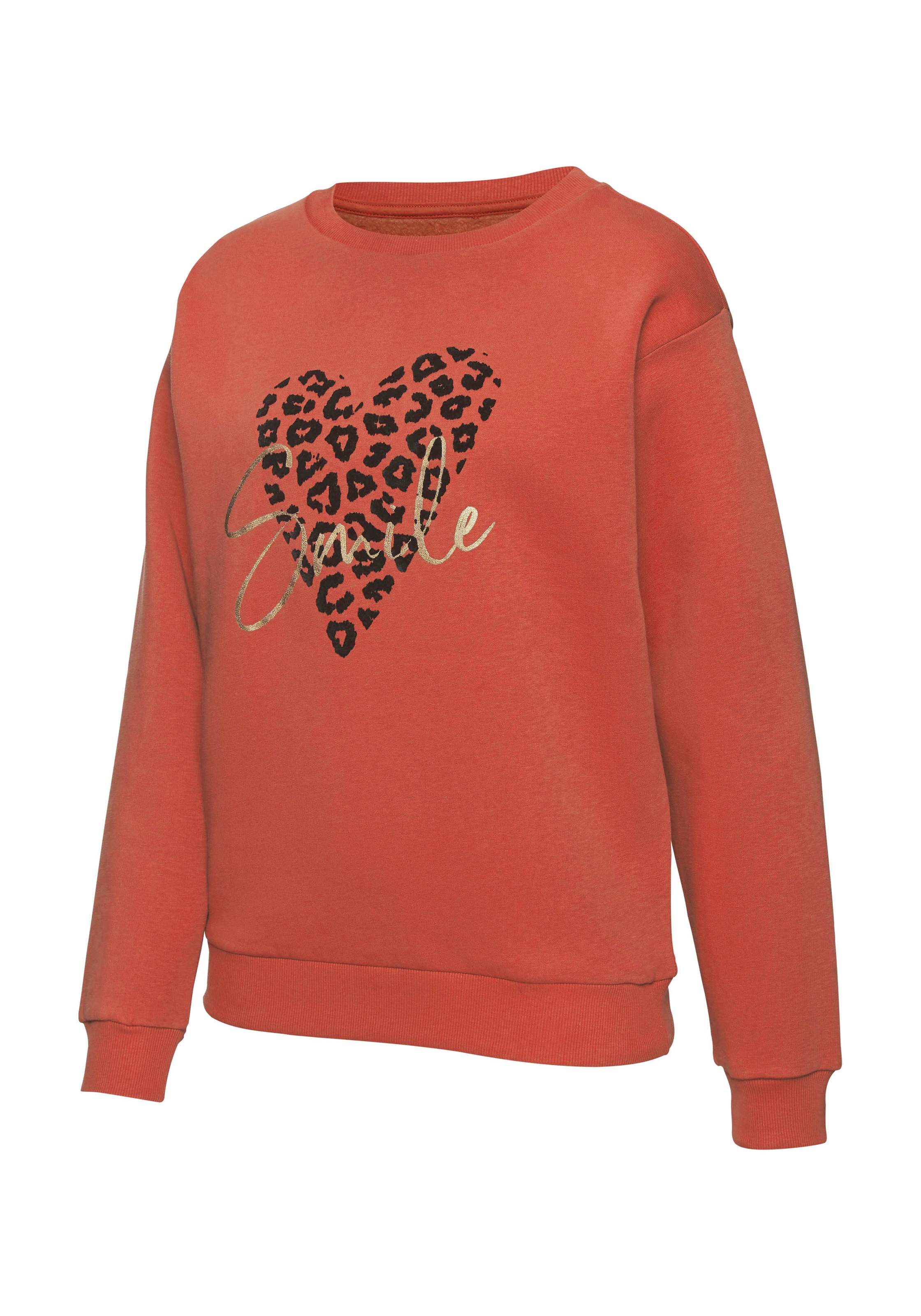 LASCANA Sweatshirt, mit Herz-Leo-Druck, Loungewear