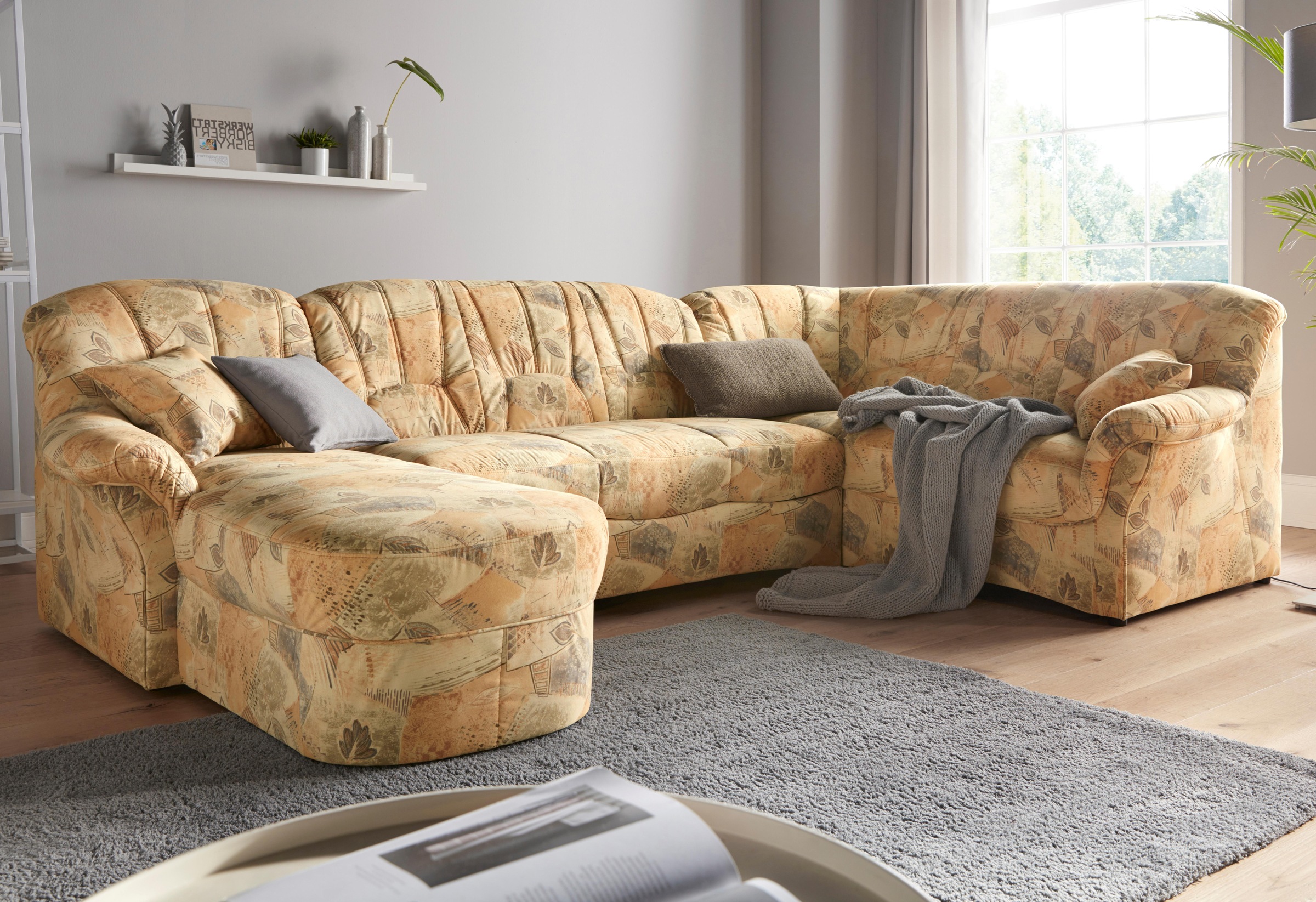 DOMO collection Wohnlandschaft »Bahia mit viel Platz, zeitloses Design, U-Form«, wahlweise mit Bettfunktion