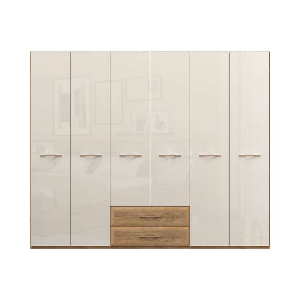 Home affaire Kleiderschrank »Gala, beige hochglänzend UV lackiert, kratzfest, FSC-zertifiziert«, (abgerundete Schubladen aus MDF im Holzdekor, soft-close), hoher Schrank (224cm), wahlweise in 4 Breiten, Made in Europe