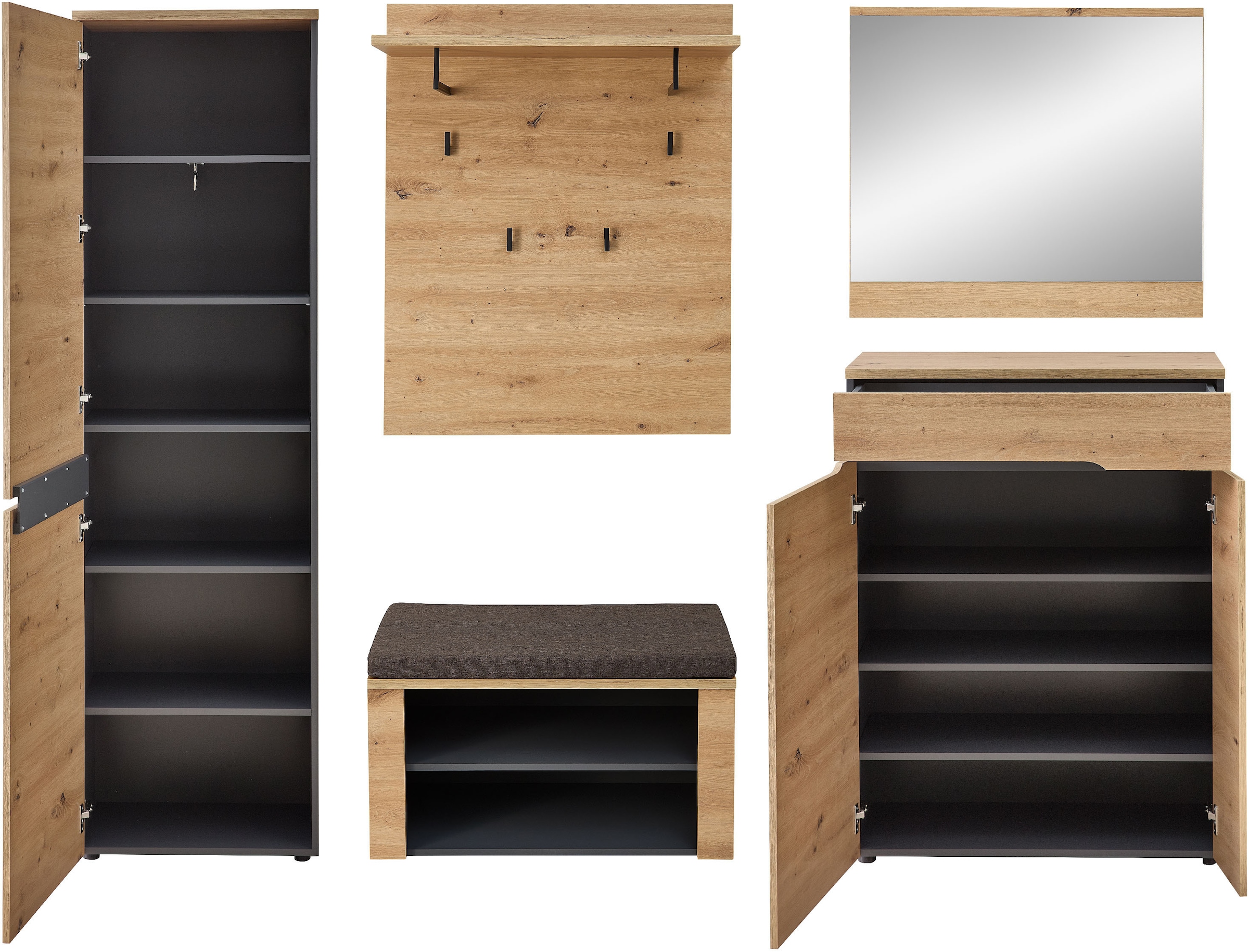 OTTO home Garderoben-Set »Bergen Garderobenset, 245/192/38 (B/H/T cm)« 5 Stk. tlg.