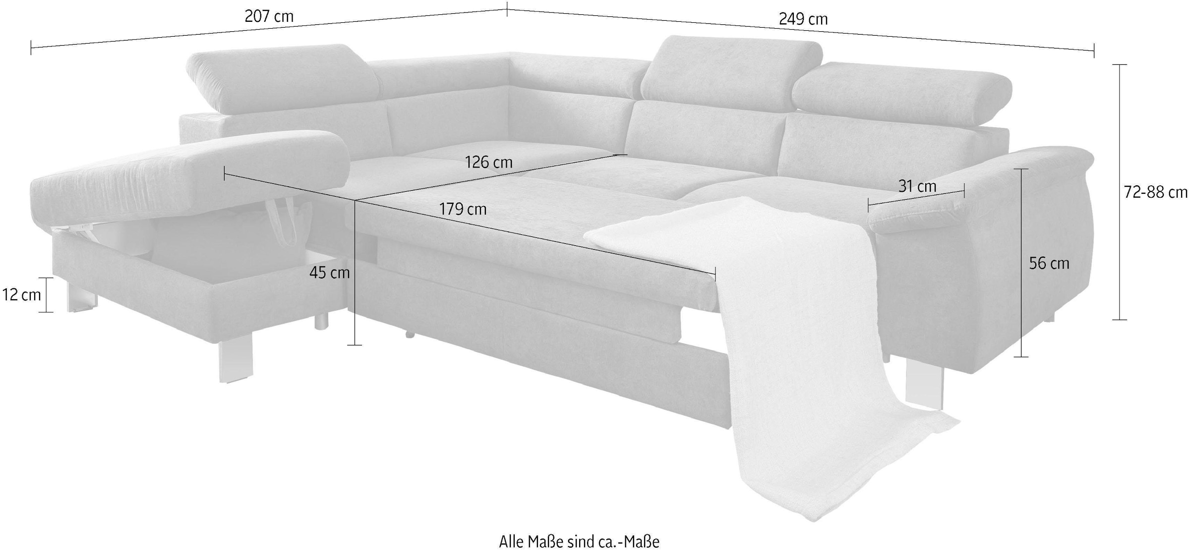 COTTA Polstergarnitur »Komaris L-Form«, (Set), Set bestehend aus: Ecksofa mit Kopfteilverstellung & Hocker