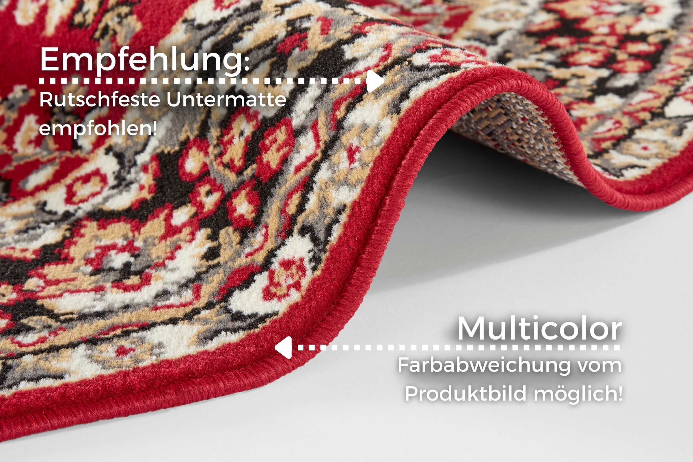 my home Teppich »Halton«, rund, 8 mm Höhe, Kurzflor, Orient Optik, mit Bordüre, robust, pflegeleicht, gekettelt