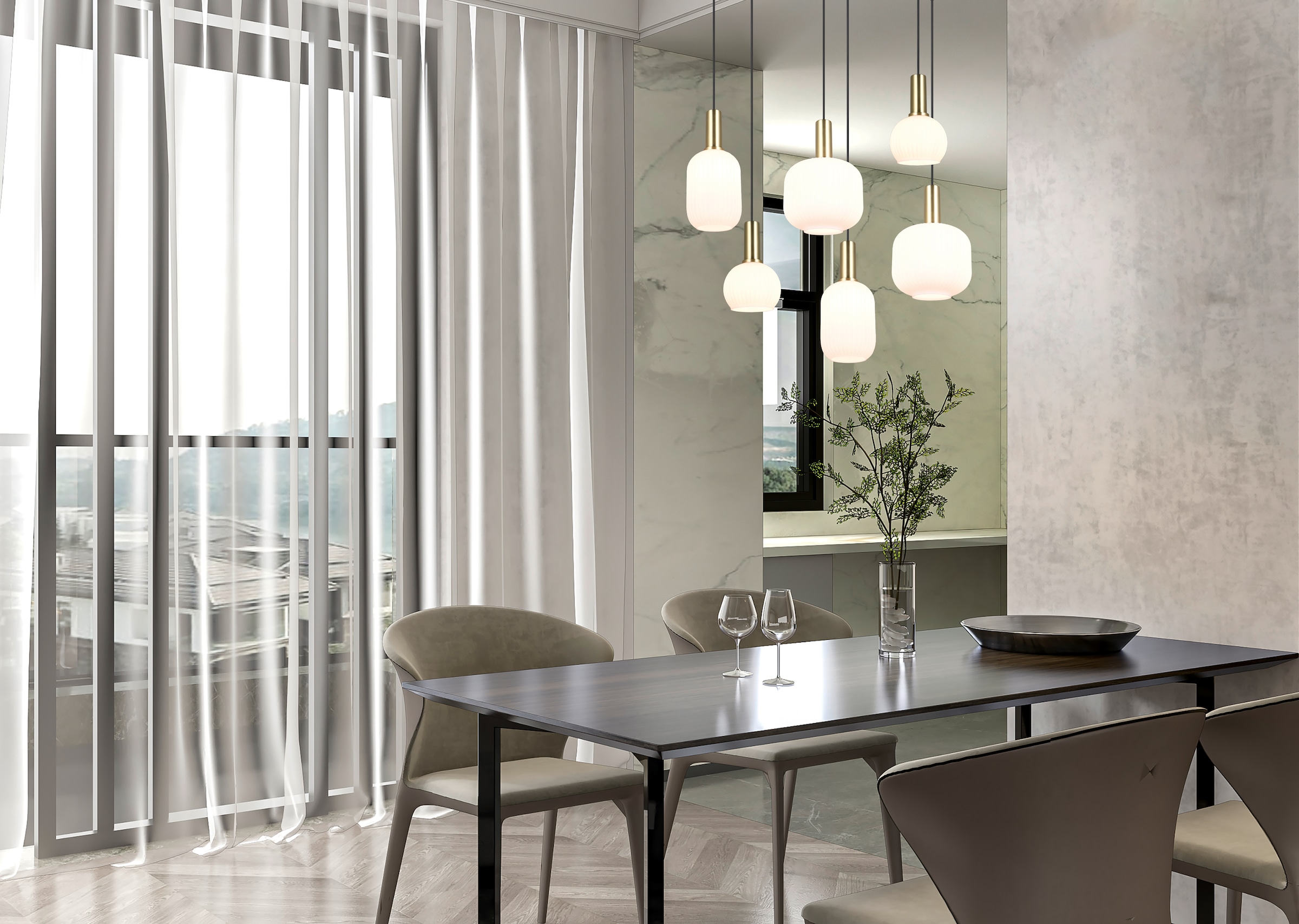 TRIO Leuchten Pendelleuchte »DIVA, E27 Hängelampe 6-flammig mit Glasschirm, exkl 6xE27 max 10W« E27 1 Stk. warmweiß - kaltweiß höhenverstellbar bis max 150cm Hängeleuchte 92x 35 cm Wohnzimmer Küche