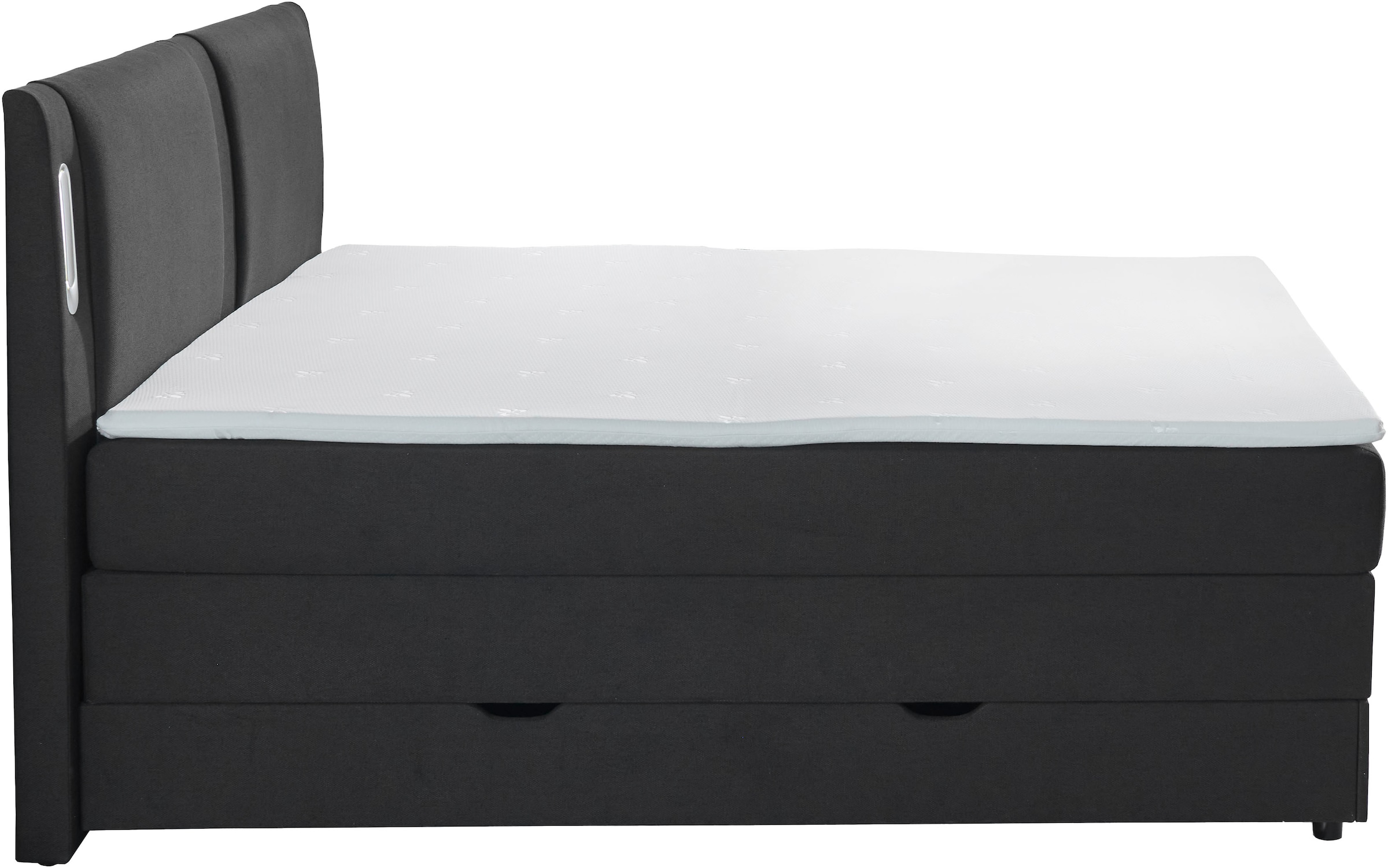 INOSIGN Boxbett »ELVERTA, Polsterbett mit Bettkasten, inkl. Taschenfederkernmatratze H3« mit Topper und LED-Beleuchtung, Strukturstoff-Bezug,  180x200 cm