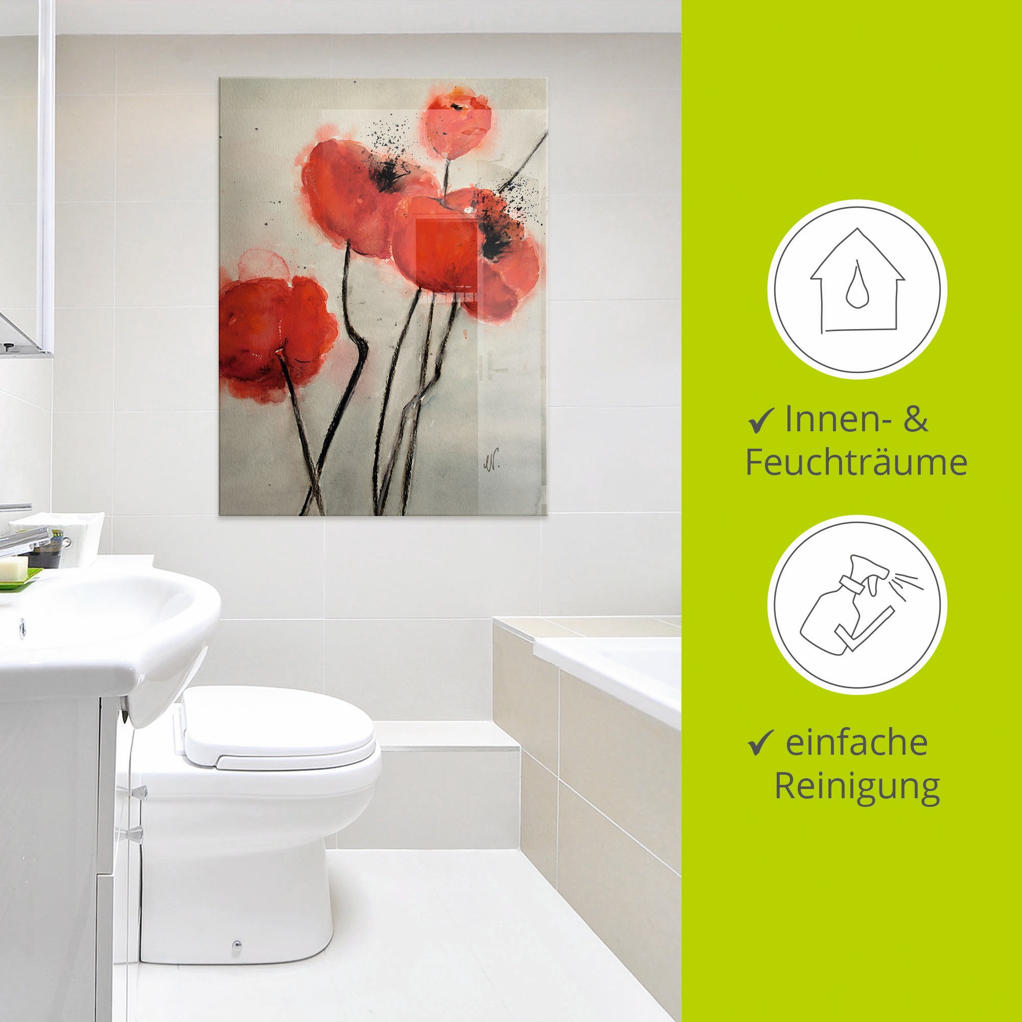 Artland Glasbild »Roter Mohn« Blumen 1 Stk. tlg. in verschiedenen Größen