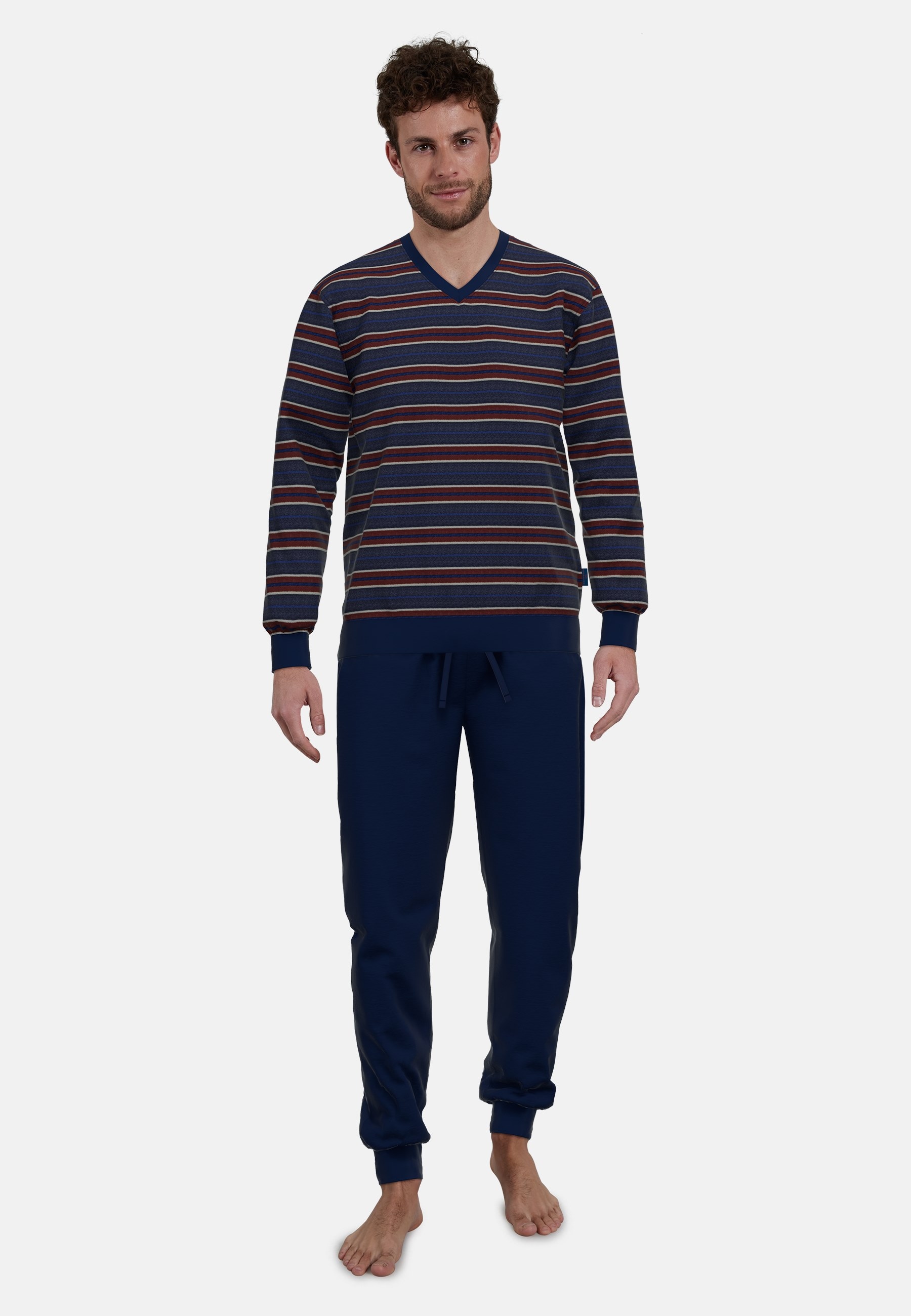 GÖTZBURG Pyjama, (2 tlg.), V-Ausschnitt, Langarm, elastische Bündchen