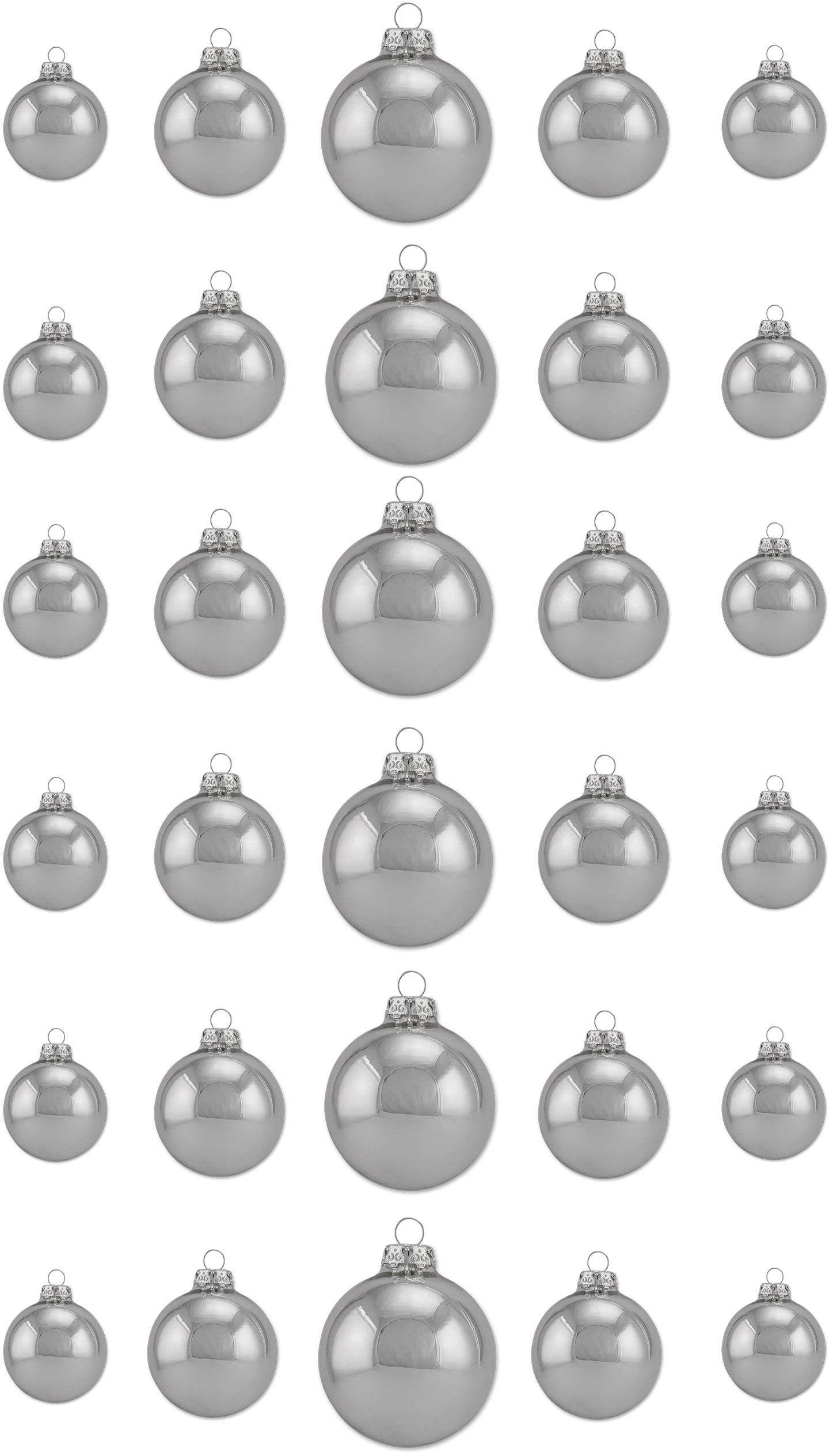 Thüringer Glasdesign Weihnachtsbaumkugel »Silber Glanz, Weihnachtsdeko, Christbaumschmuck, Christbaumkugeln Glas«, (Set, 30 St.), Made in Germany