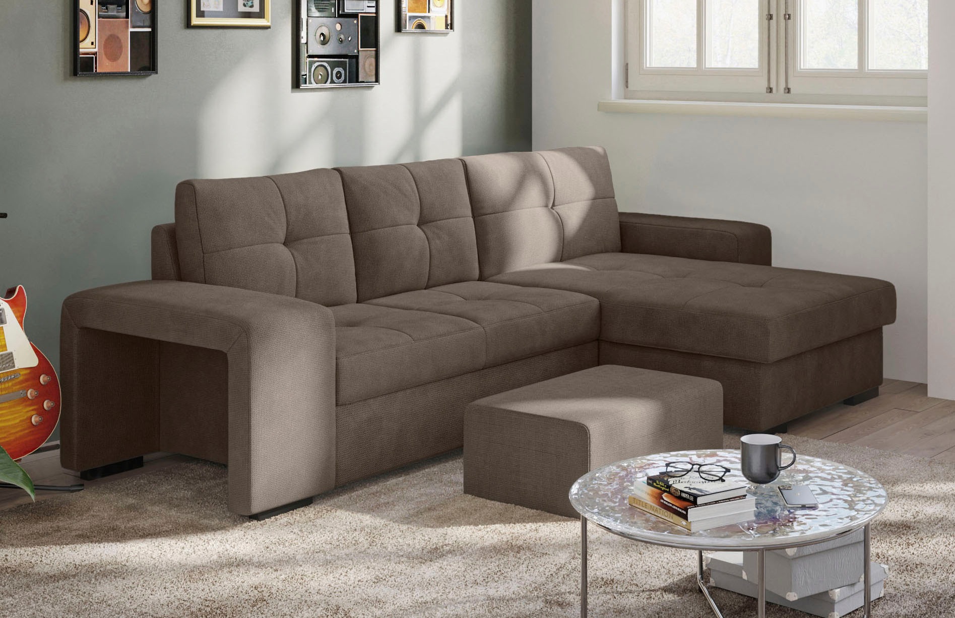 COTTA Ecksofa »Mattina L-Form«, mit Hocker, wahlweise mit Bettfunktion & Bettkasten