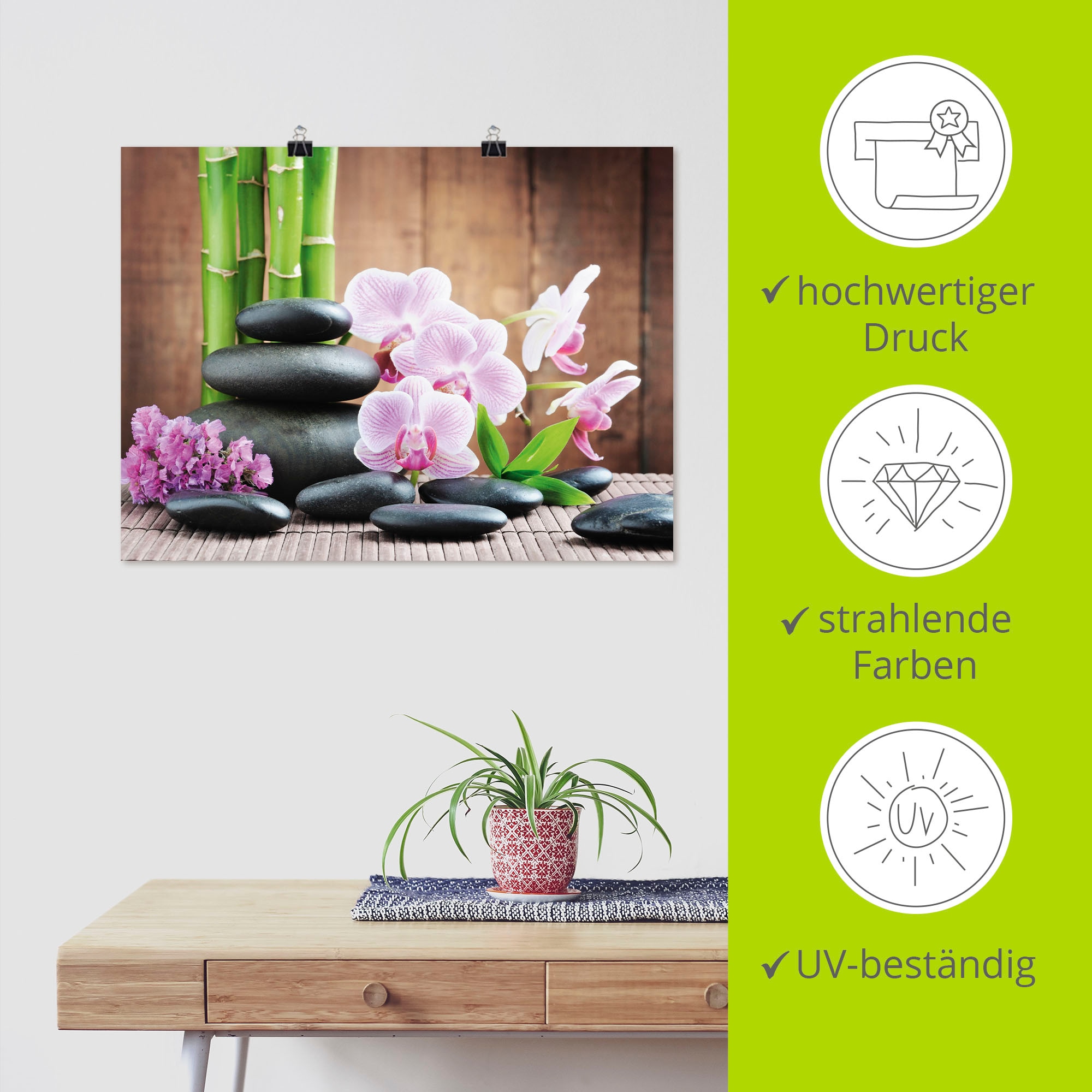 Artland Wandbild »Spa Konzept Zen Steinen Orchideen« Zen 1 Stk. tlg. als Leinwandbild, Poster, Wandaufkleber in verschied. Größen