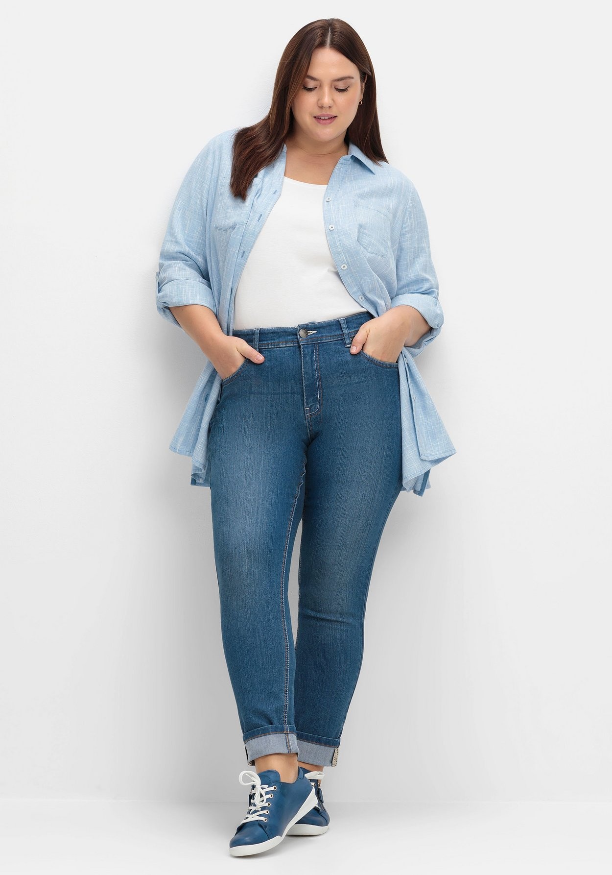 Sheego Hemdbluse »Bluse mit Krempelärmeln, in Leinenoptik«