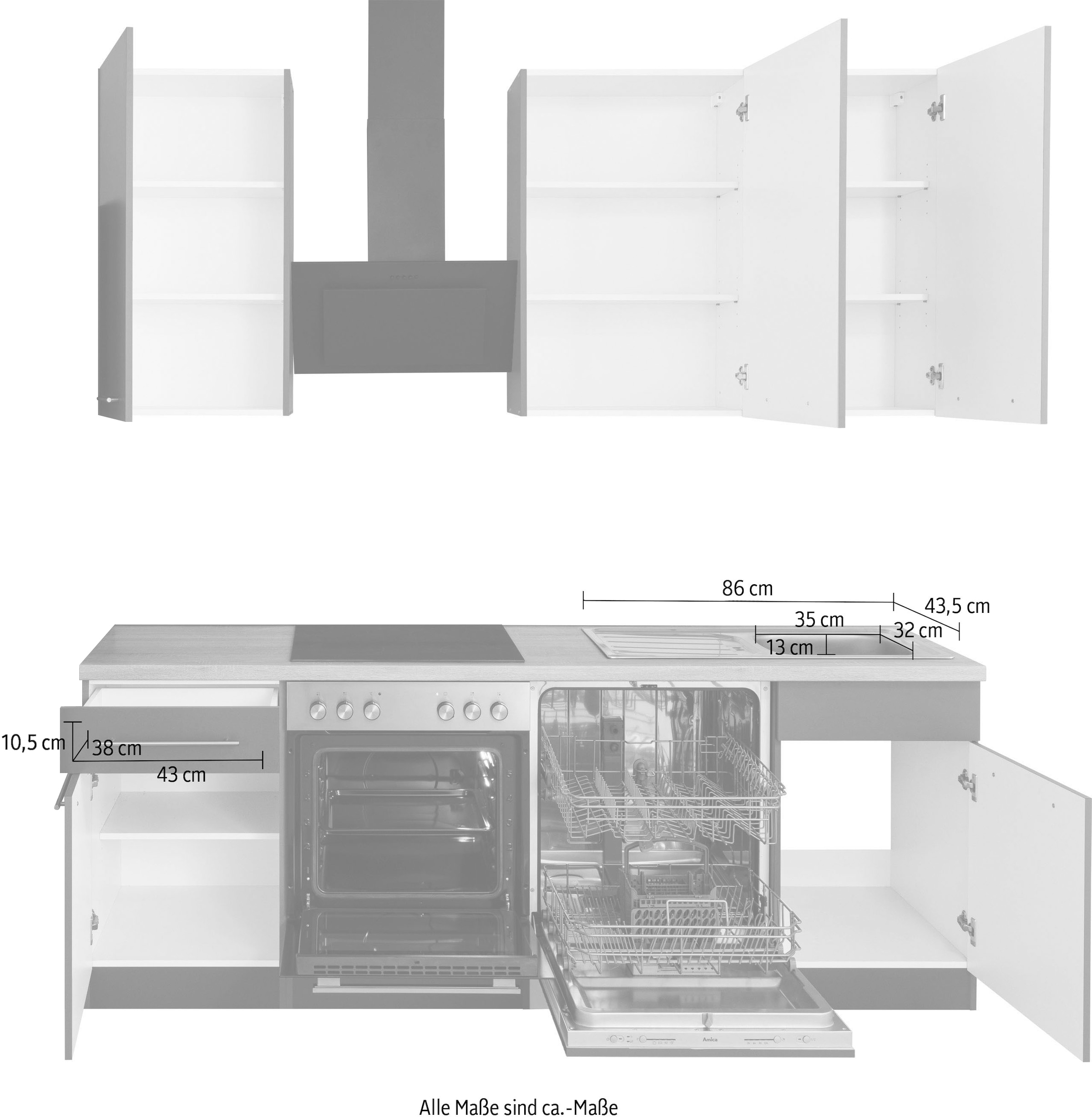 wiho Küchen Küchenzeile »Unna«, ohne E-Geräte, Breite 220 cm