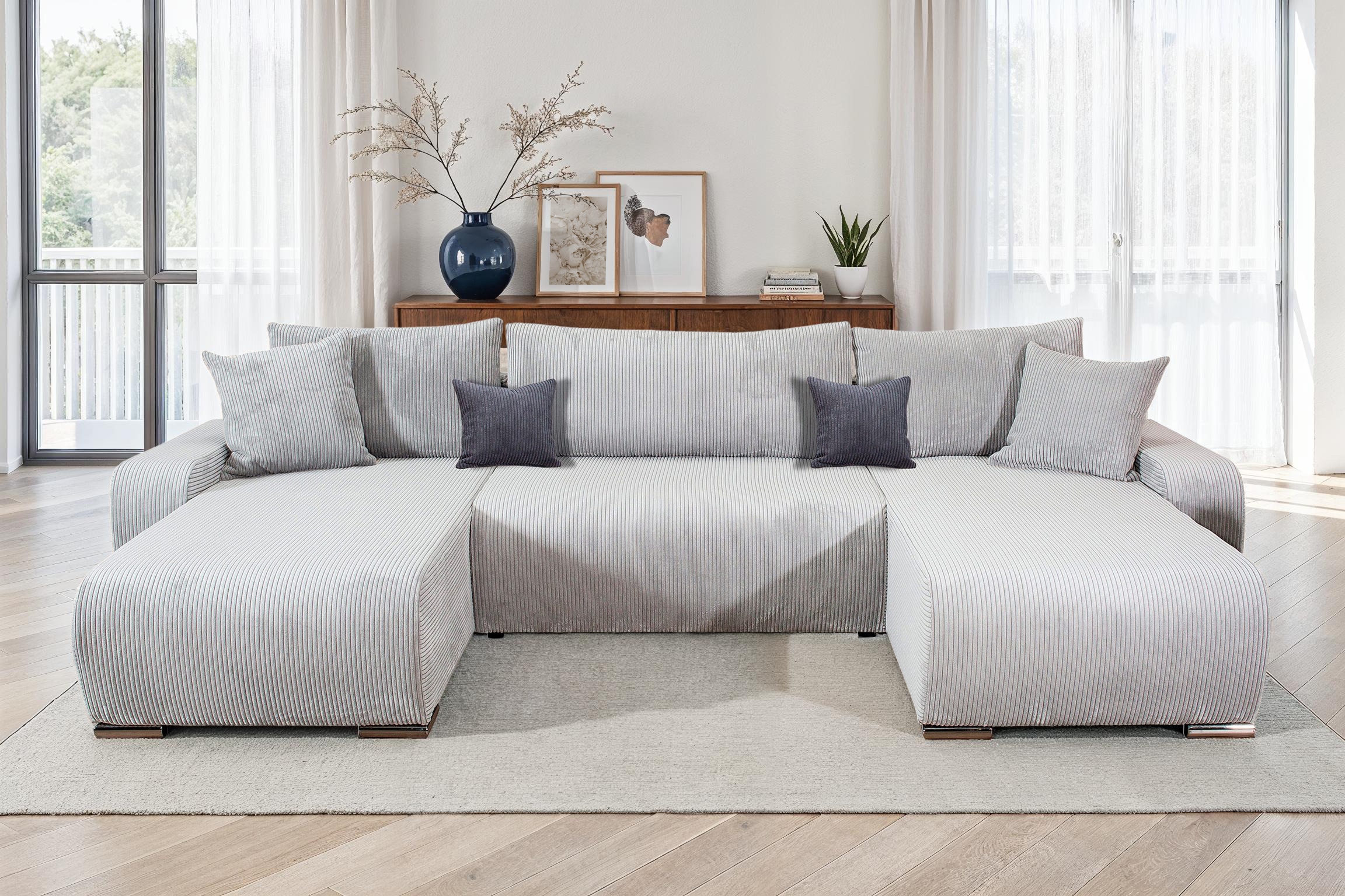 COLLECTION AB Wohnlandschaft »Paola U-Form«, mit Schlaffunktion, Stauraum, Zierkissen und Bonnellfederkern, Cord