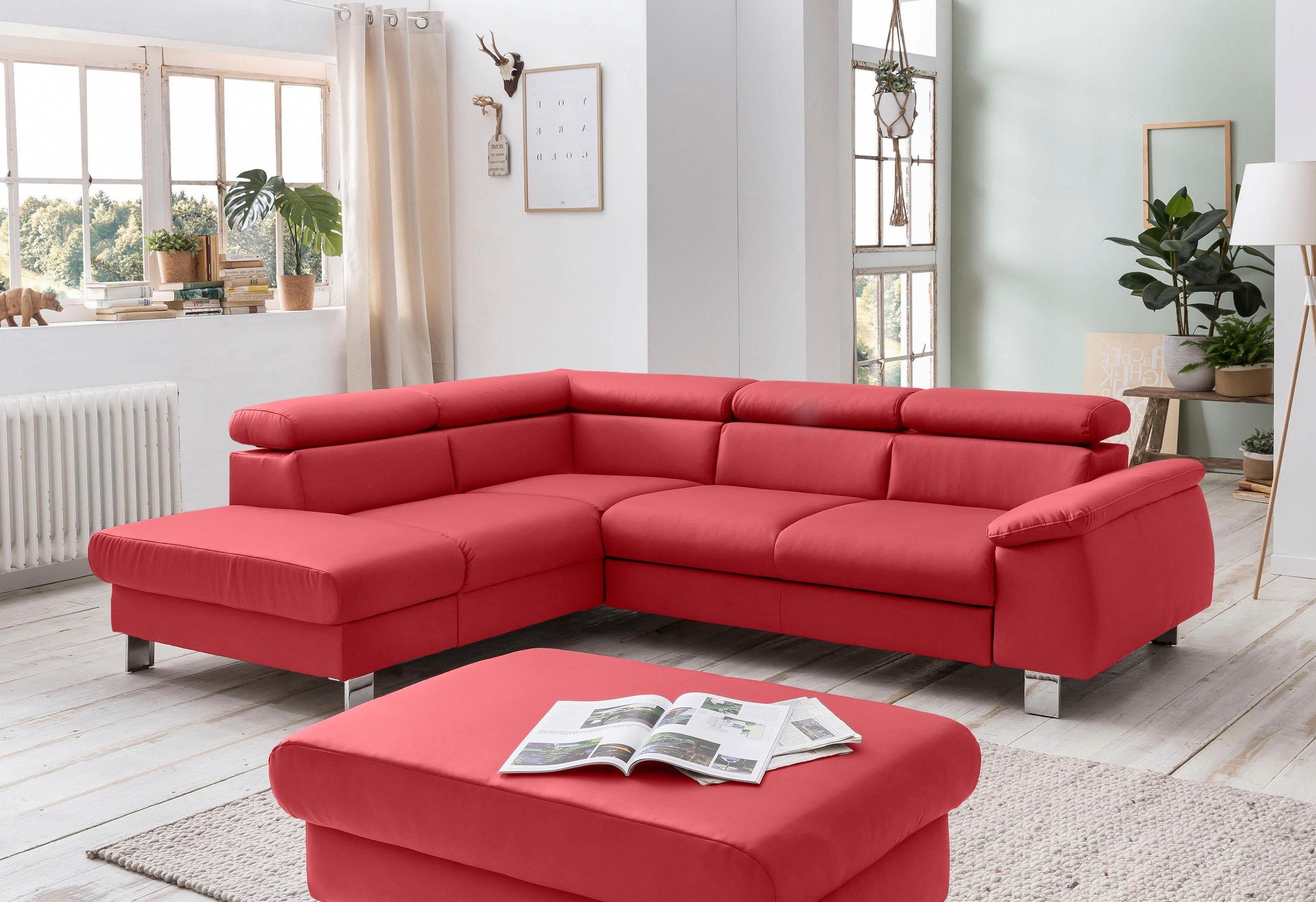 COTTA Ecksofa »Komaris L-Form mit Kopfteilverstellung«, wahlweise mit Bettfunktion, Bettkasten & Beleuchtung
