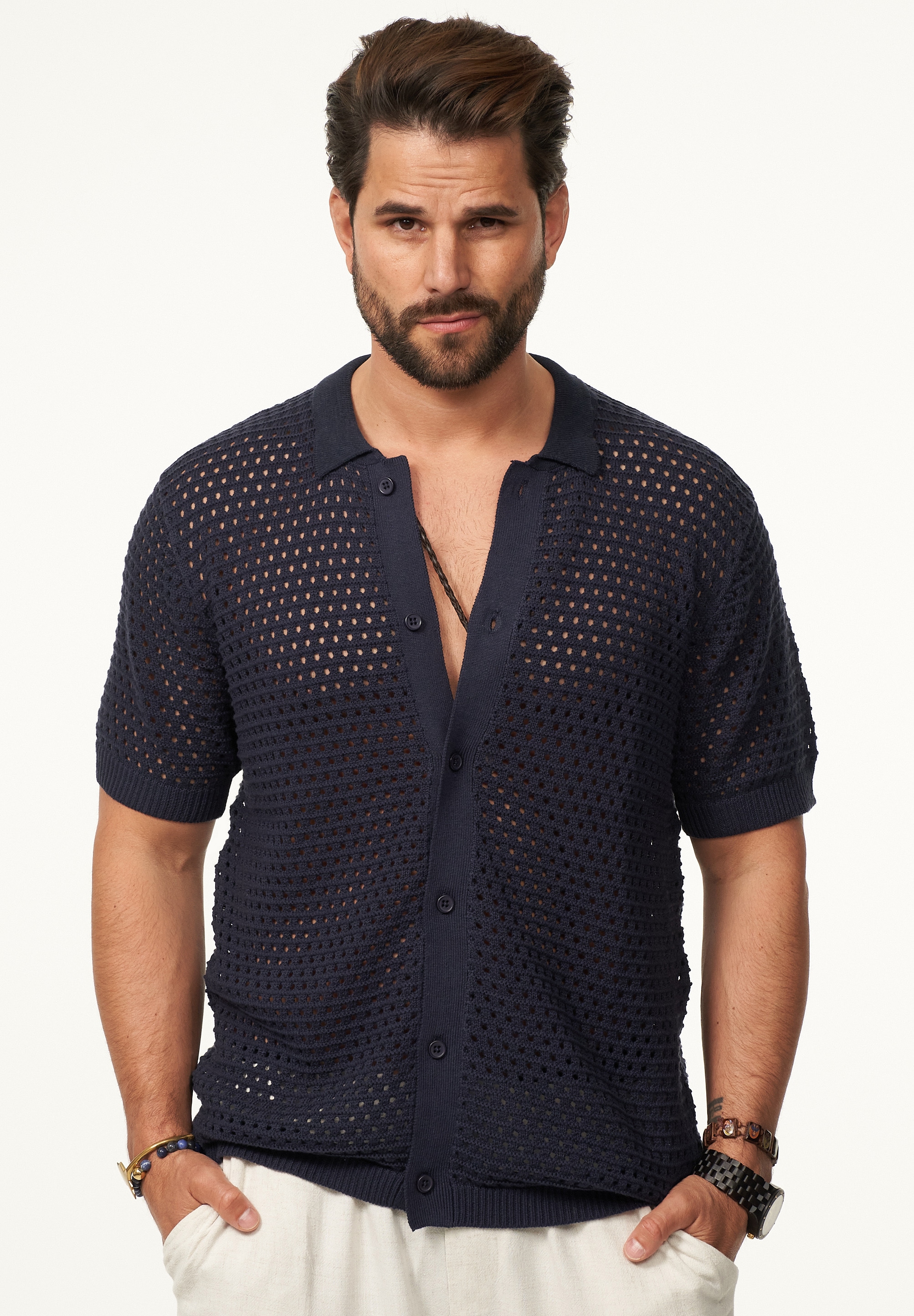 SOULSTAR Poloshirt »Kurzarm Strickhemd im Cardigan Stil mit Knopfleiste für Herren« Herren Kurzarm Strick Polo-Hemd Cardigan T-Shirt