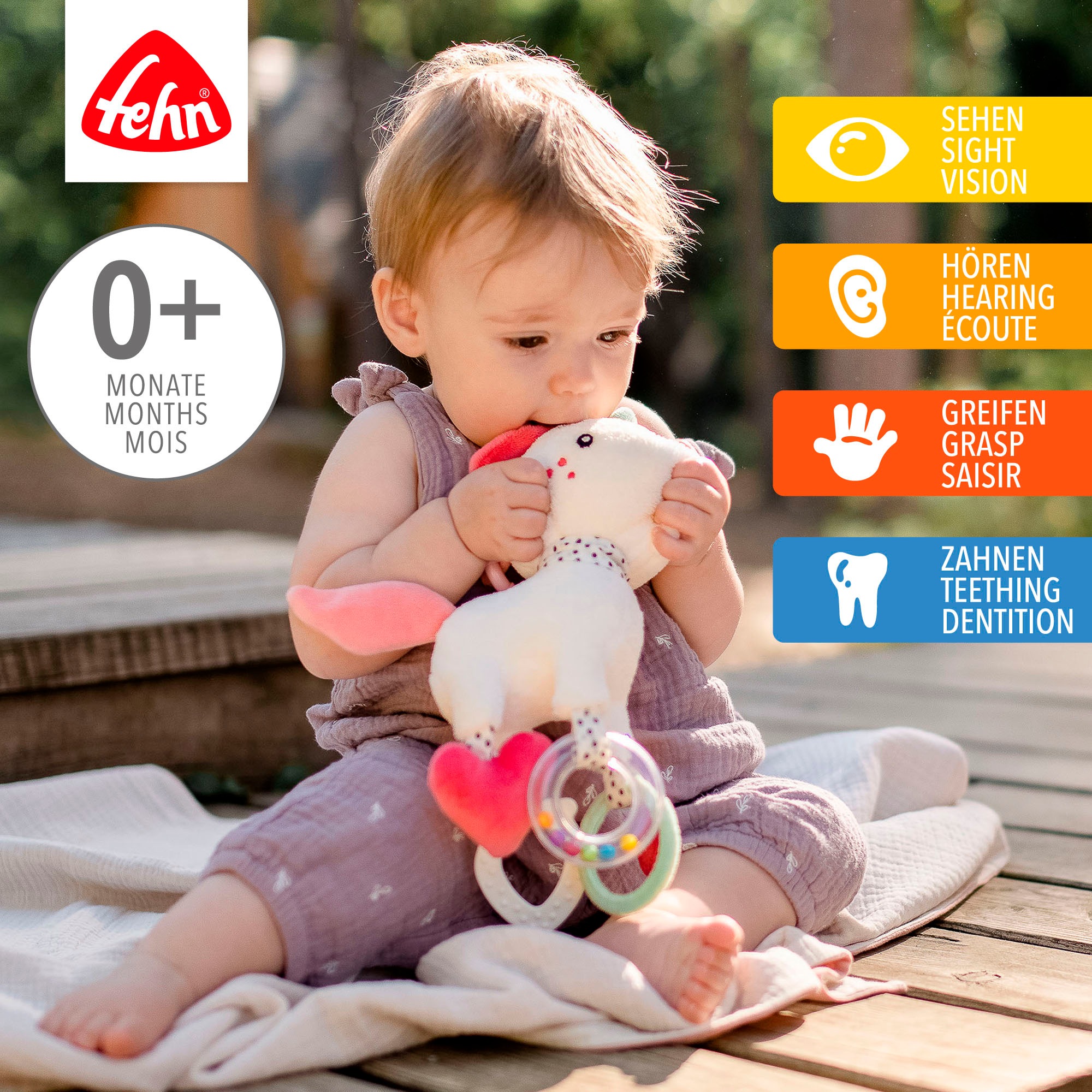 Fehn Greifspielzeug »Aiko & Yuki, Activity-Einhorn mit Ring«, mit Ring