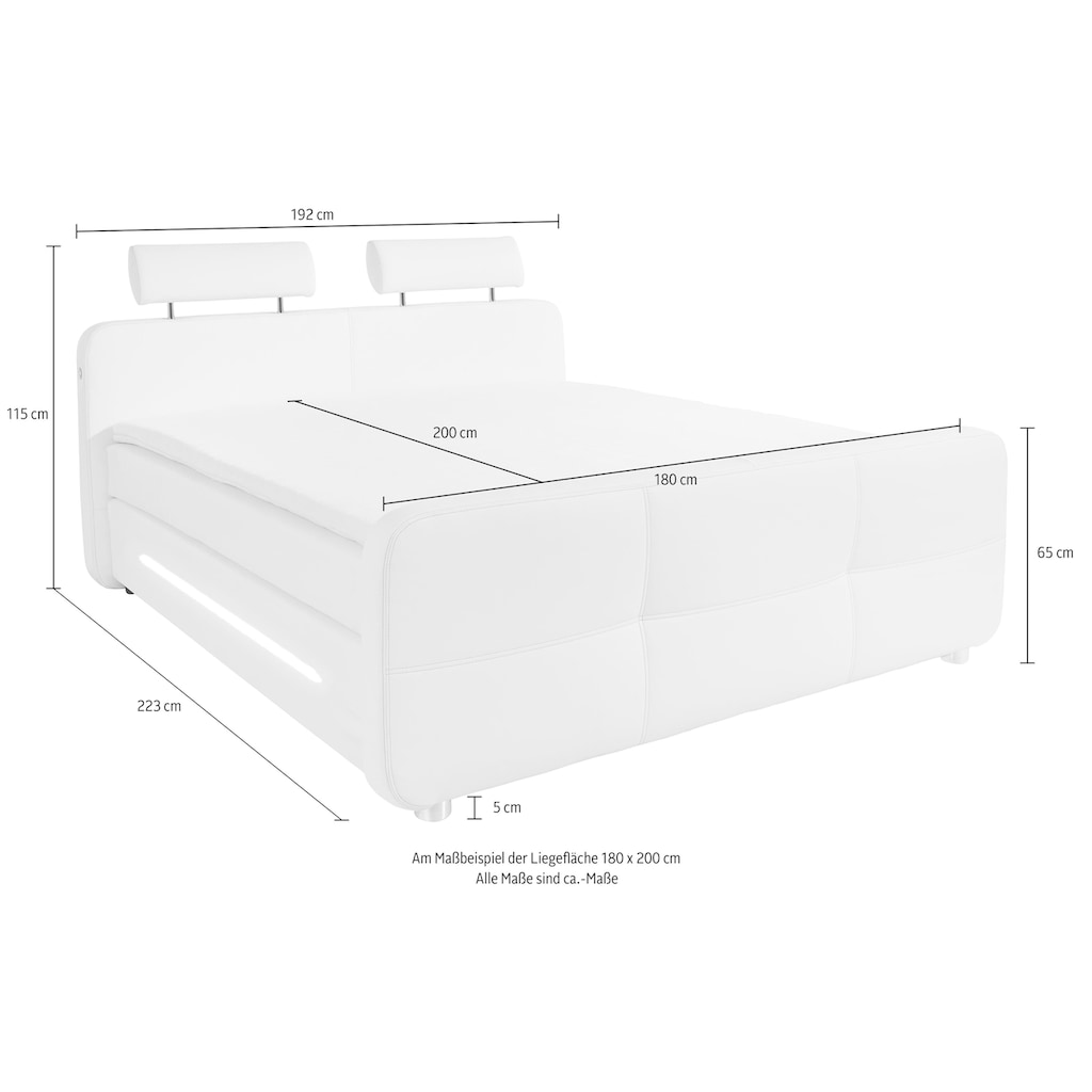 Places of Style Boxspringbett »Gina«, inkl. Topper und LED-Beleuchtung