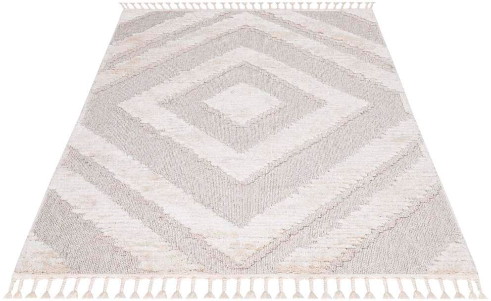 Carpet City Hochflor-Teppich »Valencia 813«, rechteckig, 20 mm Höhe, Läufer, Boho-Stil, 3D-Effekt, Raute, Hoch-Tief-Struktur, mit Fransen