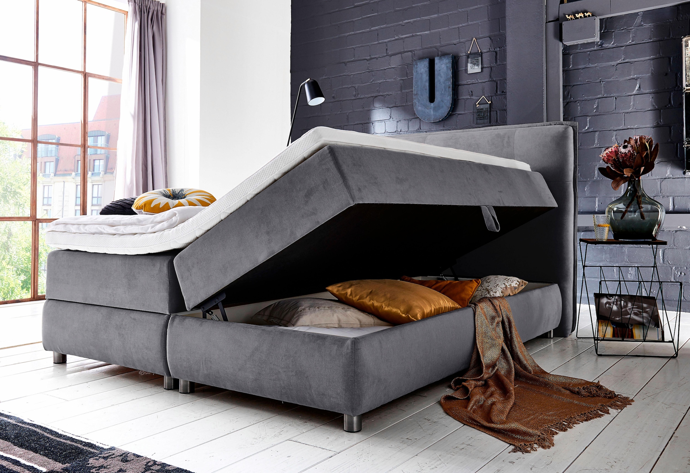 ATLANTIC home collection Boxspringbett »Tilo« mit Tonnentaschen-Federkernmatratze, inkl. Bettkasten und Topper