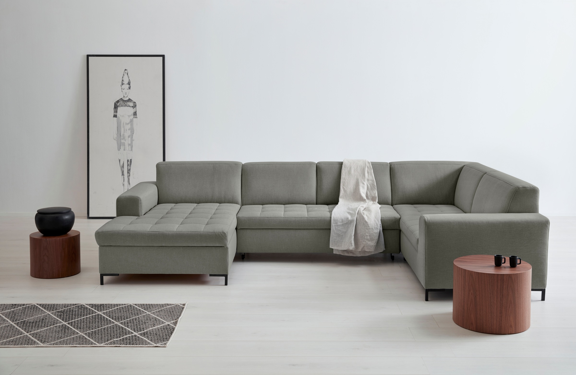 OTTO products Wohnlandschaft »Grazzo U-Form«, hochwertige Stoffe aus recyceltem Material, Steppung im Sitzbereich