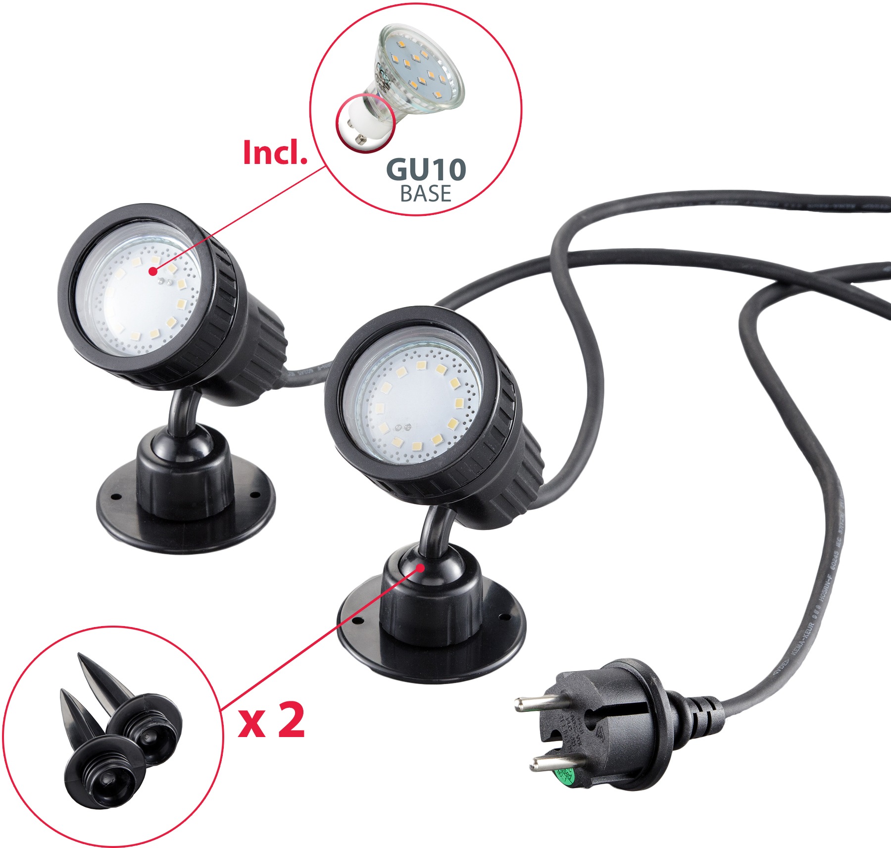 B.K.Licht LED Gartenleuchte »Nima«, 2 flammig, Leuchtmittel GU10 | Leuchtmittel wechselbar, LED Gartenstrahler, Erdspieß, Außenstrahler, Spießstrahler, 2er SET