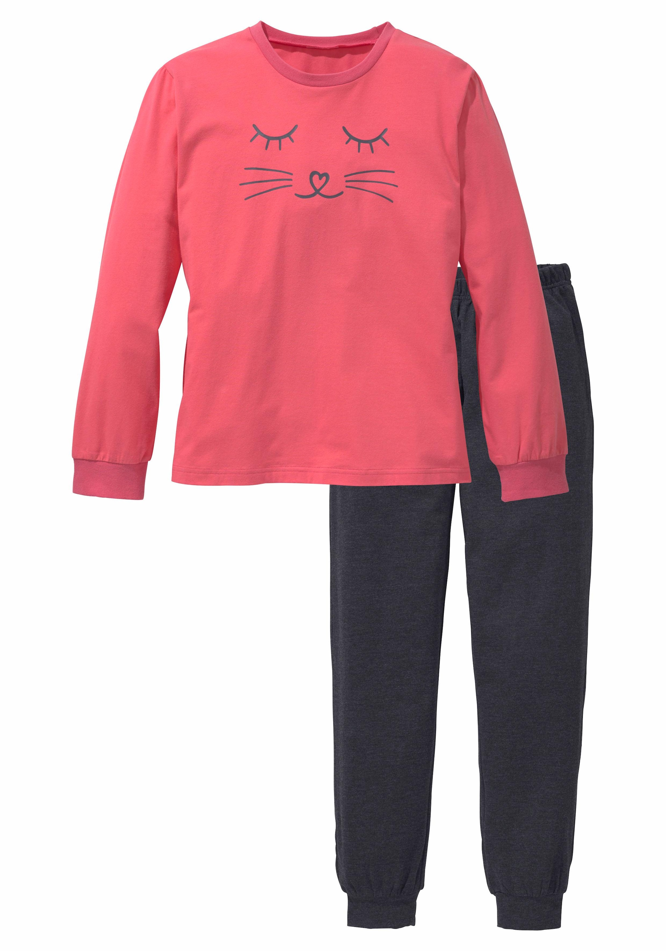 Pyjama, (2 tlg., 1 Stück), in langer Form mit Cat Print