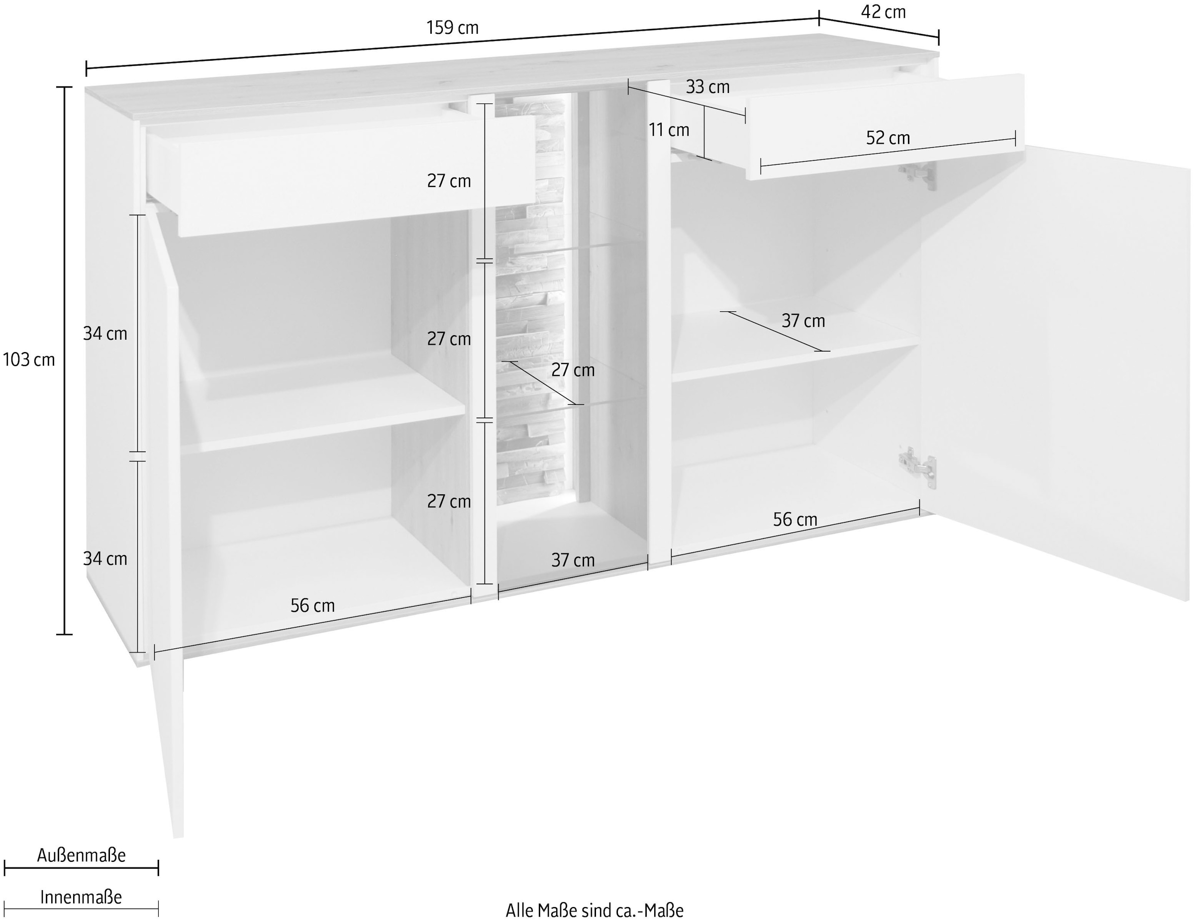 Mäusbacher Kommode Faro Sideboard B 159 cm, inkl. Beleuchtung, Push to open Funktion