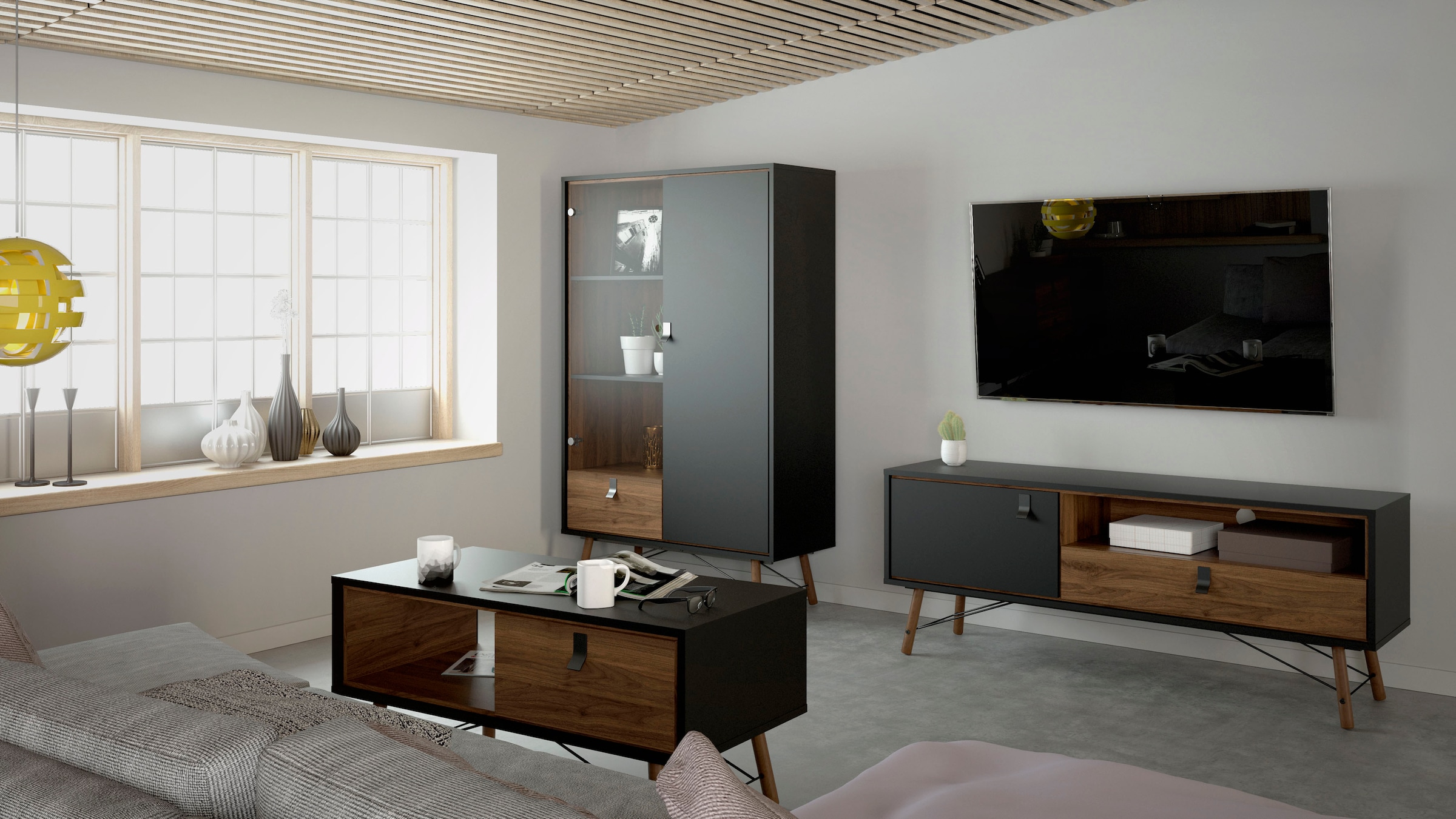 andas TV-Board »TV-Möbel, Fernsehtisch, TV-Unit, Media-Möbel, Sideboard,«, TV-Kommode, Breite/Höhe 150/60 cm, 1 Tür, 1 offenes Fach, 1 Schublade