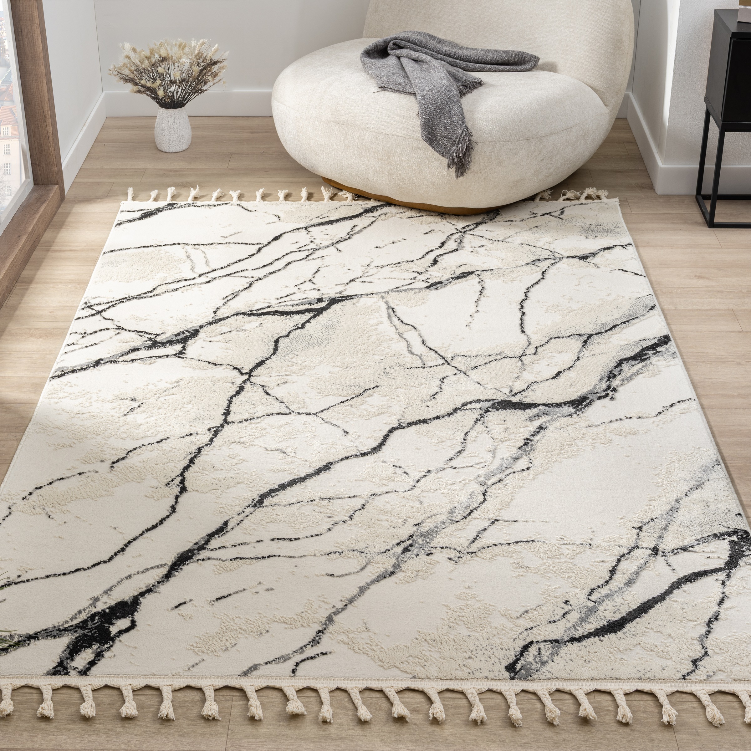 my home Teppich »Zoe, Hoch-Tief-Struktur«, rechteckig, 11 mm Höhe, mit Fransen, modernes Marmor-Design, Wohnzimmer, Schlafzimmer