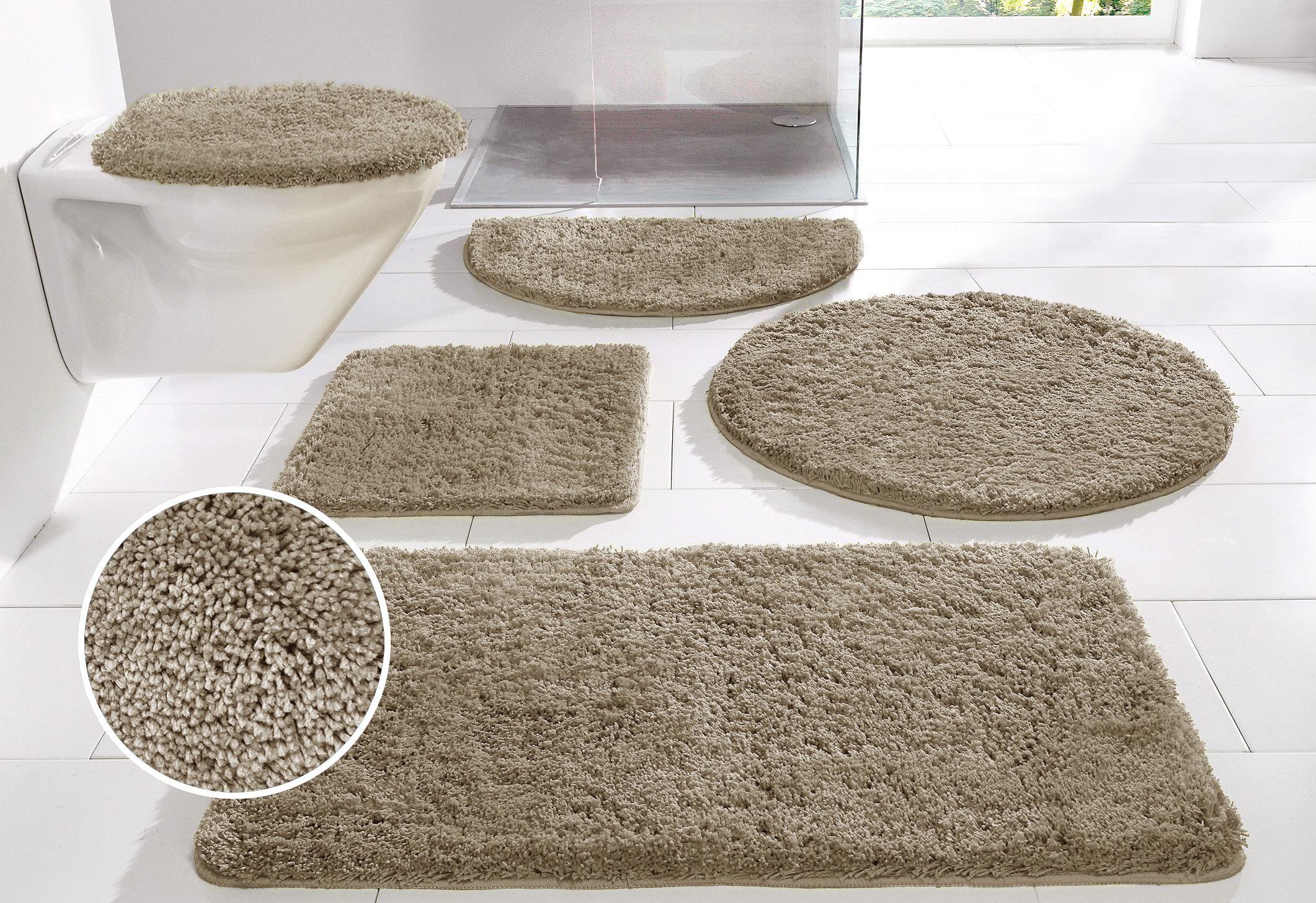 OTTO home Badematte "Inga, Badezimmer Teppich, Badvorleger" Höhe 20 mm rutschhemmend beschichtet fußbodenheizungsgeeignet  schnell trocknend  strapazierfähig Badteppich, unifarben, weich, als halbrund und rechteckig erhältlich
