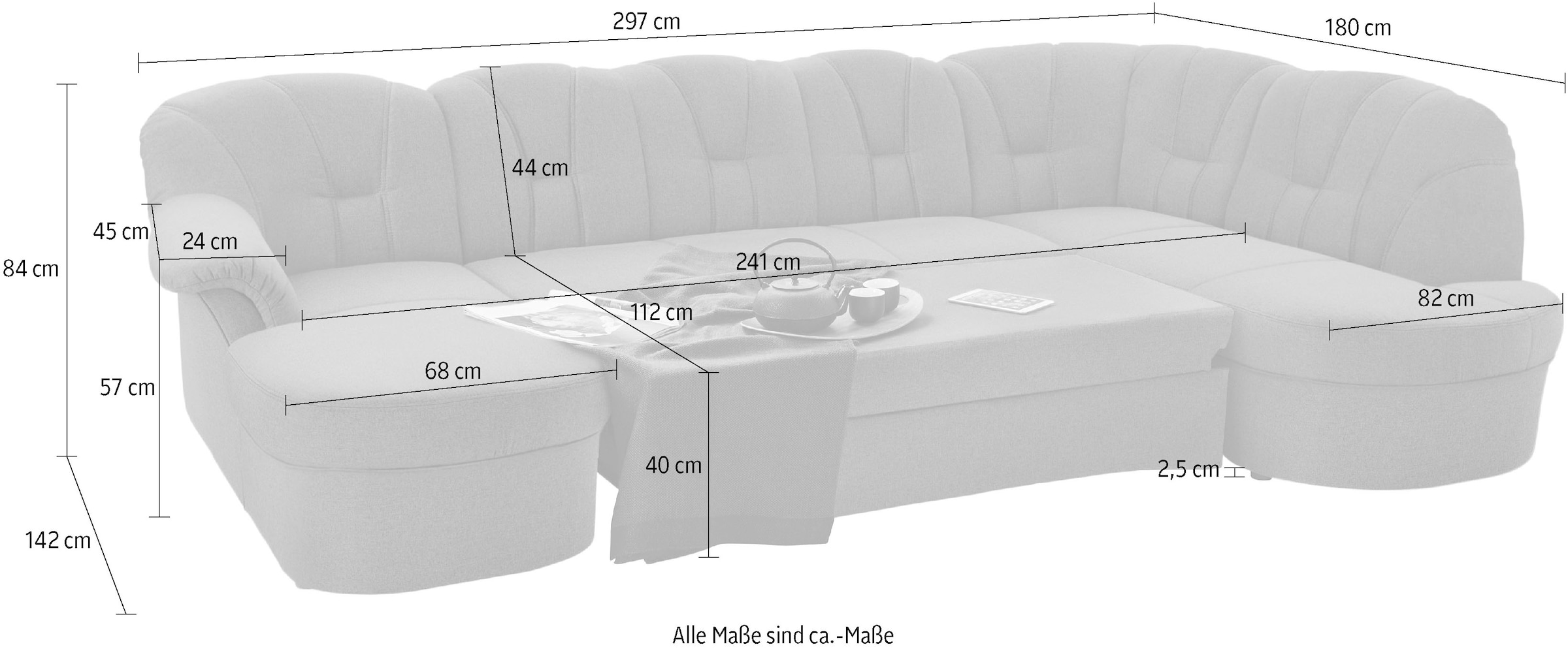 DOMO collection Wohnlandschaft »Papenburg, zeitlose Rückensteppung, elegante Formensprache, U-Form«, in großer Farbvielfalt, wahlweise mit Bettfunktion