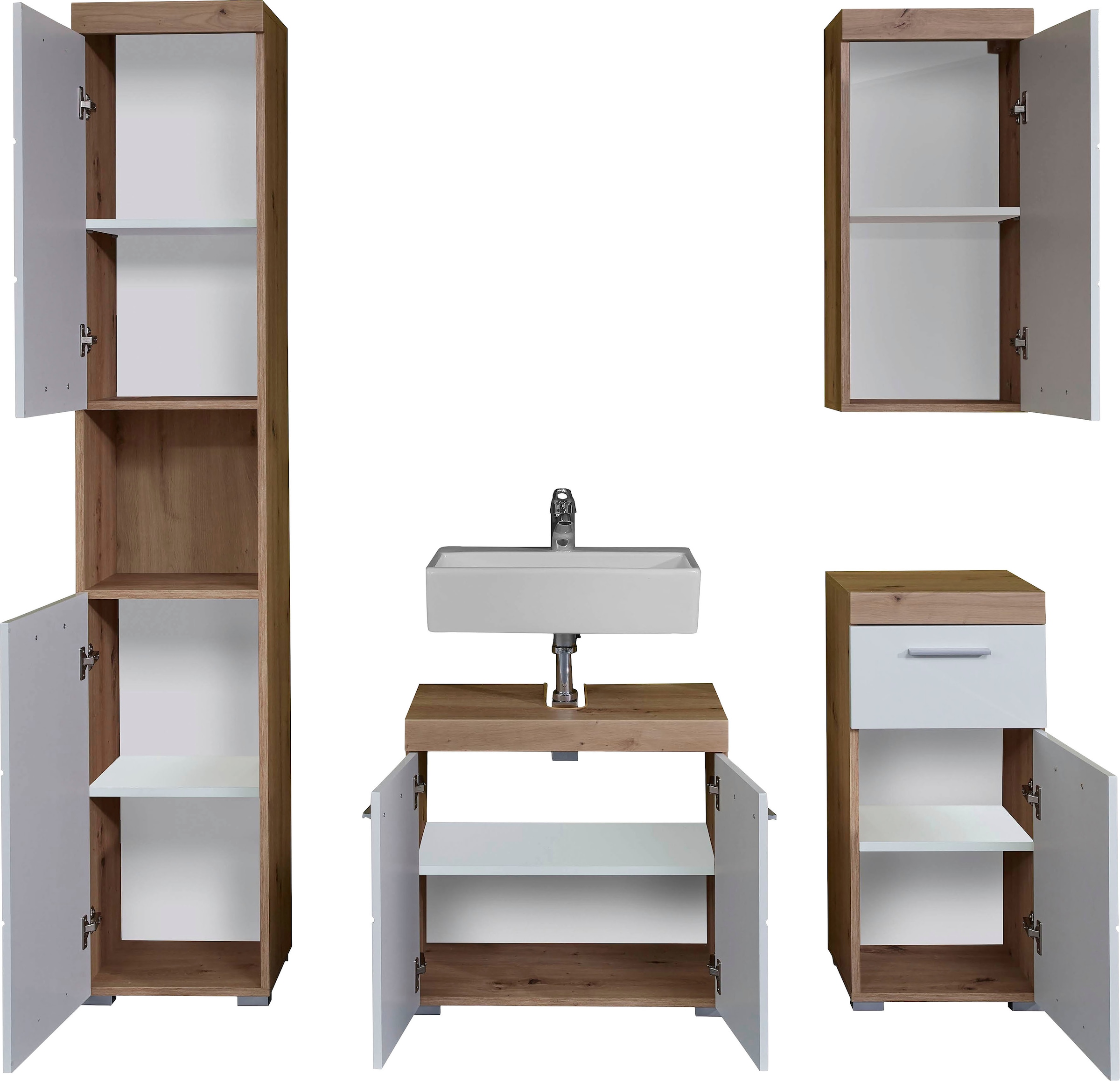 INOSIGN Badmöbel-Set »Avena«, (Set, 4 St.), Mit Hochschrank, Waschbeckenunterschrank, Wandschrank und Unterschrank