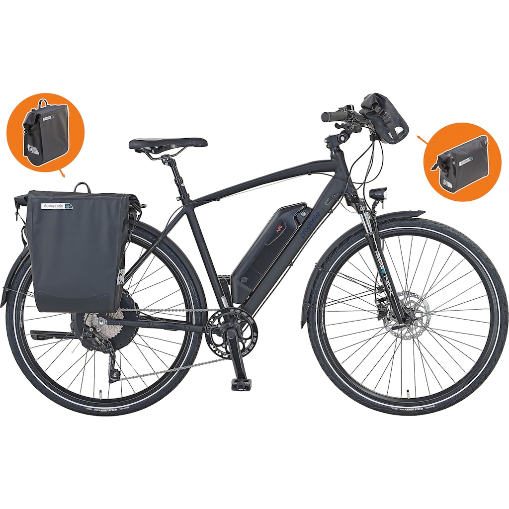 Prophete E-Bike »Prophete Entdecker e2000 Herren«, 10 Gang, Shimano, Deore RD-T6000, Heckmotor 250 W, (mit Gepäckträgertasche-mit Lenkertasche)