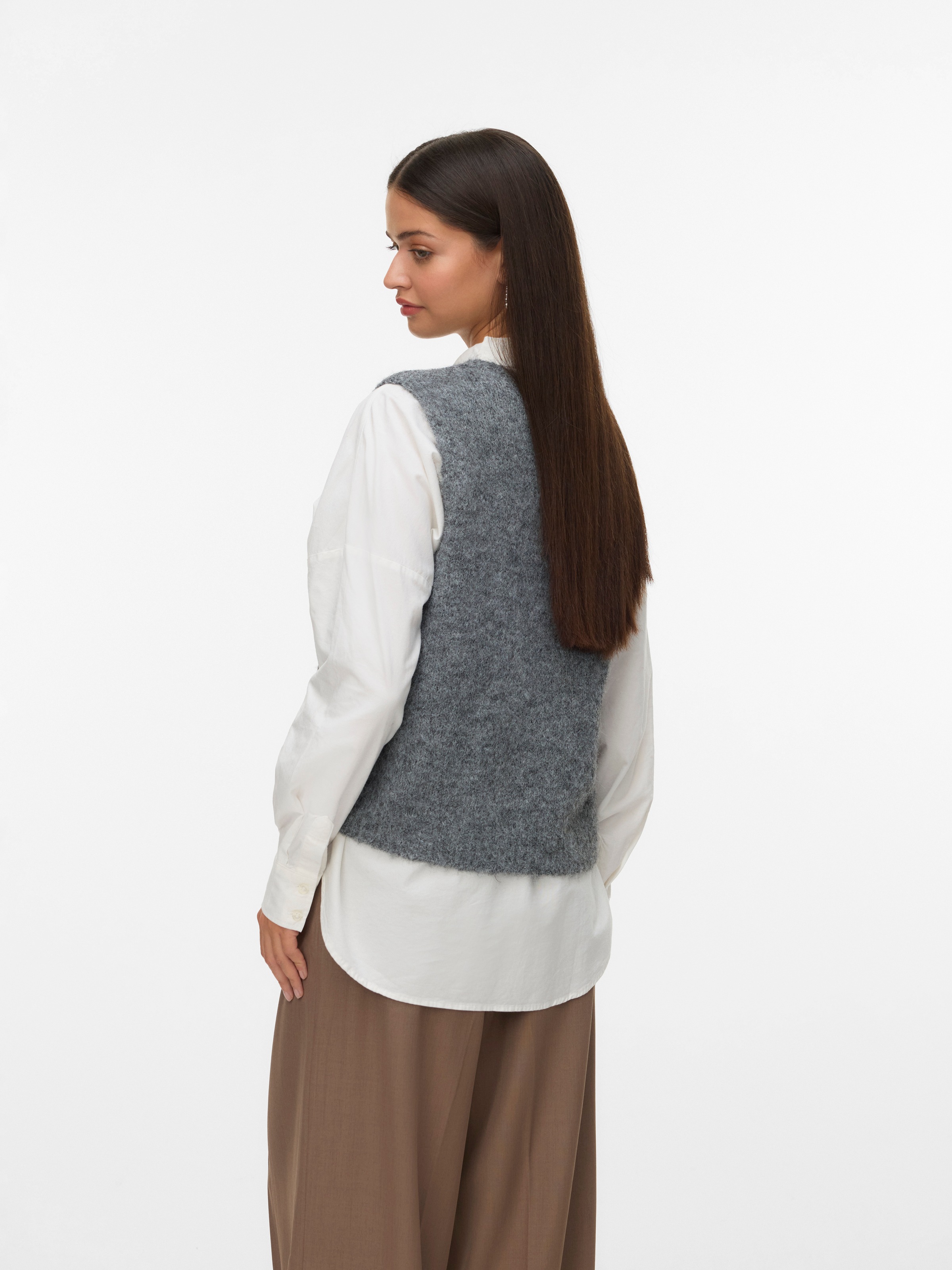 Vero Moda Strickweste »VMNOVAH SL O-NECK BUTTON VEST NOOS« Materialmix, loose fit