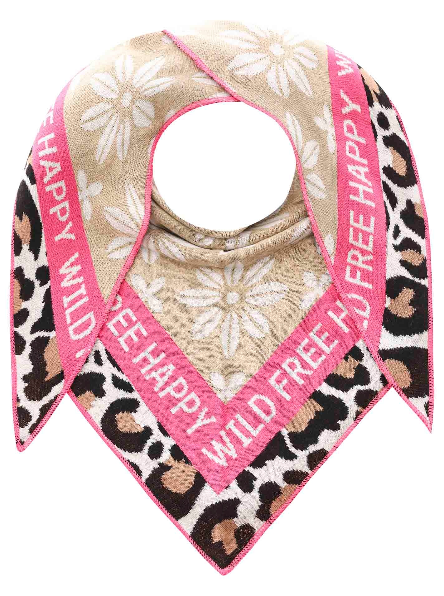 Zwillingsherz, Damen, Dreieckstuch »"Blumen & Leo"« Eyecatcher Tuch, Mustermix: Leomuster und Blumen, Feinstrick, wärmend, Beige Pink, Beige Pink, 