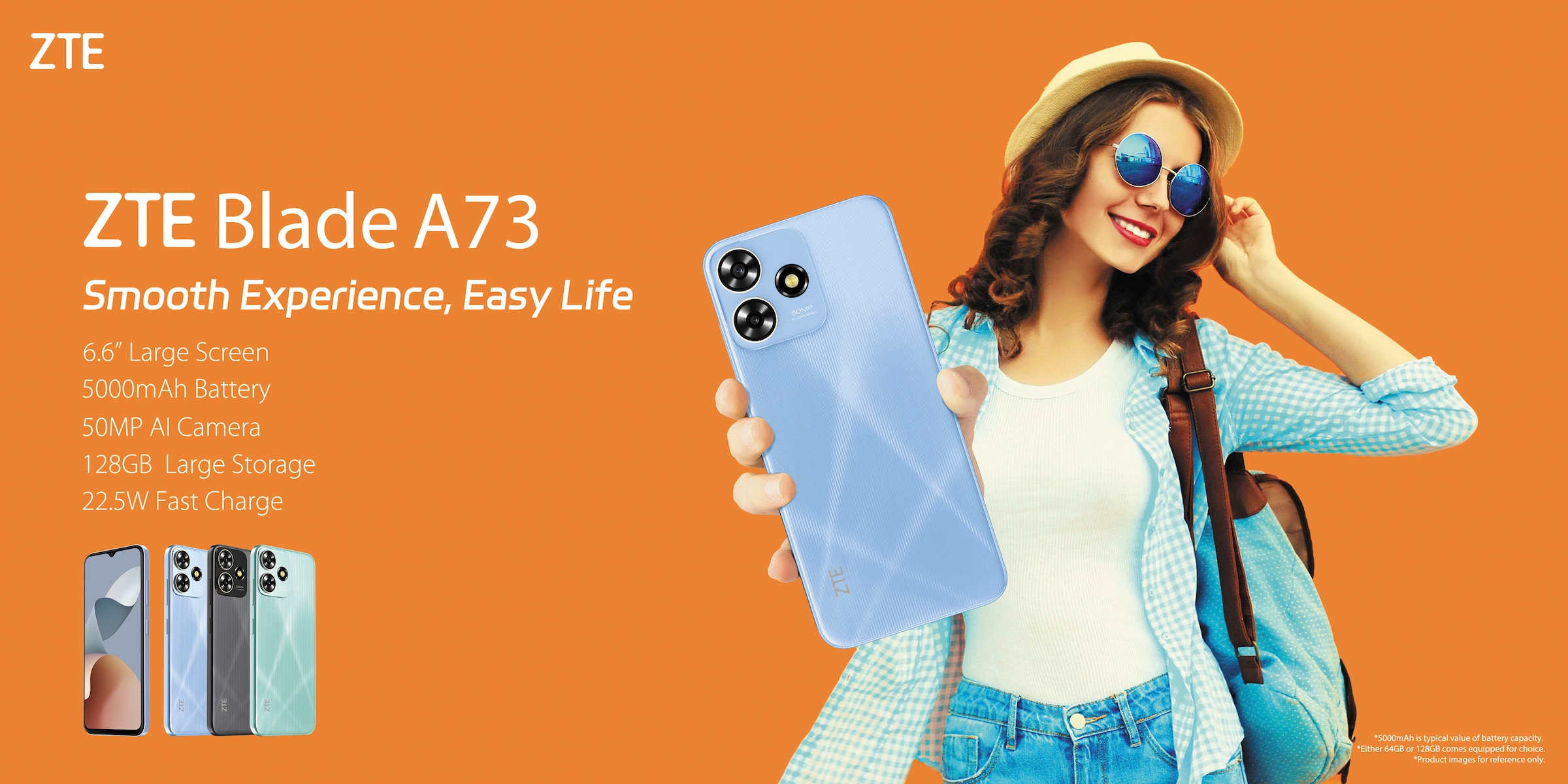 ZTE Smartphone »Blade A73«, blau, 16,76 cm/6,6 Zoll, 128 GB Speicherplatz,  50 MP Kamera ➥ 3 Jahre XXL Garantie | UNIVERSAL