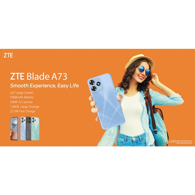 ZTE Smartphone »Blade A73«, blau, 16,76 cm/6,6 Zoll, 128 GB Speicherplatz,  50 MP Kamera ➥ 3 Jahre XXL Garantie | UNIVERSAL