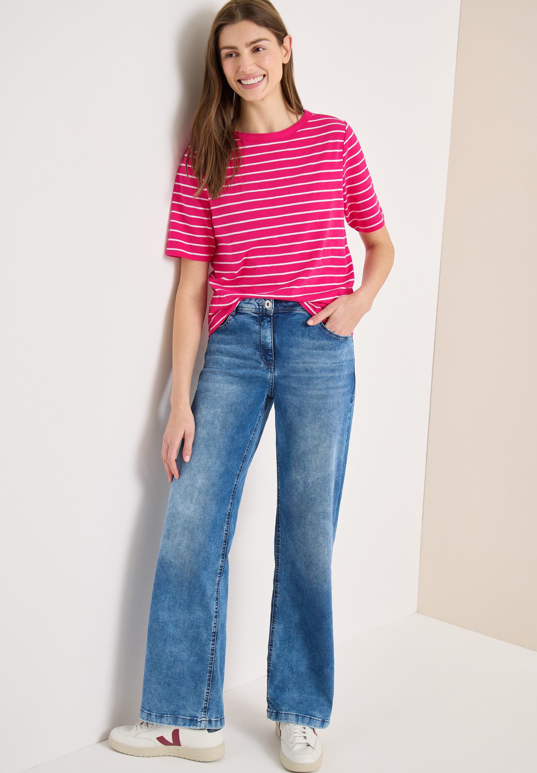 Cecil Rundhalsshirt Sommershirt im Streifen-Look