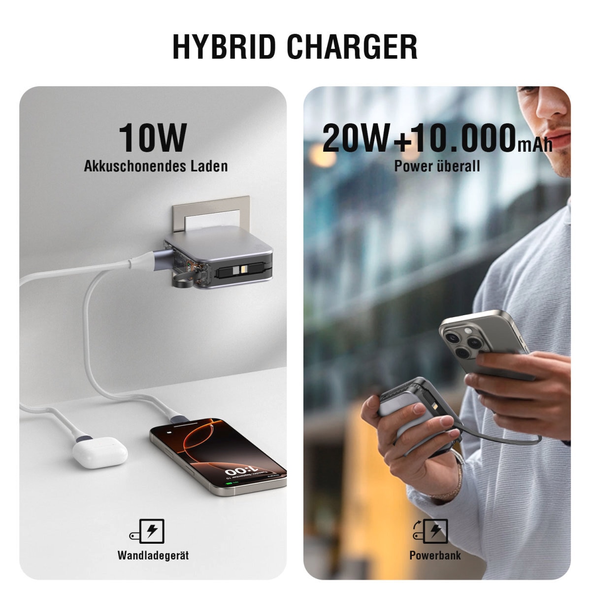 4smarts Powerbank »3in1 Hybrid Charger Lucid, Powerbank integrierten Kabeln«, 4smarts 3in1 Hybrid Charger Lucid, Powerbank inkl. Kabeln